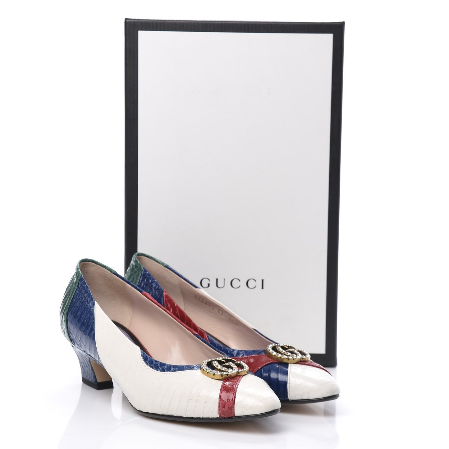 Snakeskin Crystal Double G Pumps 37 Multicolor