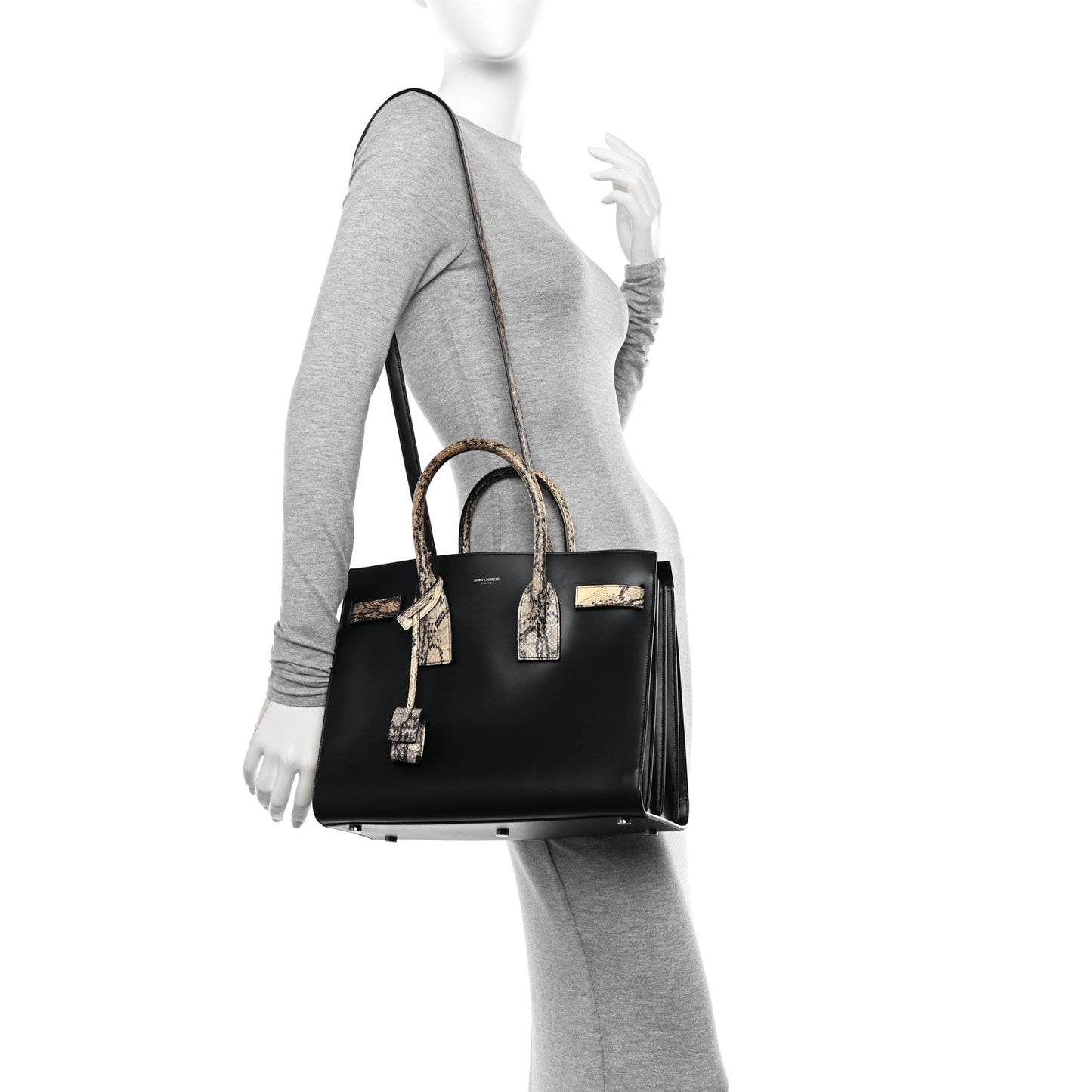Calfskin Embossed Snakeskin Small Sac De Jour Black