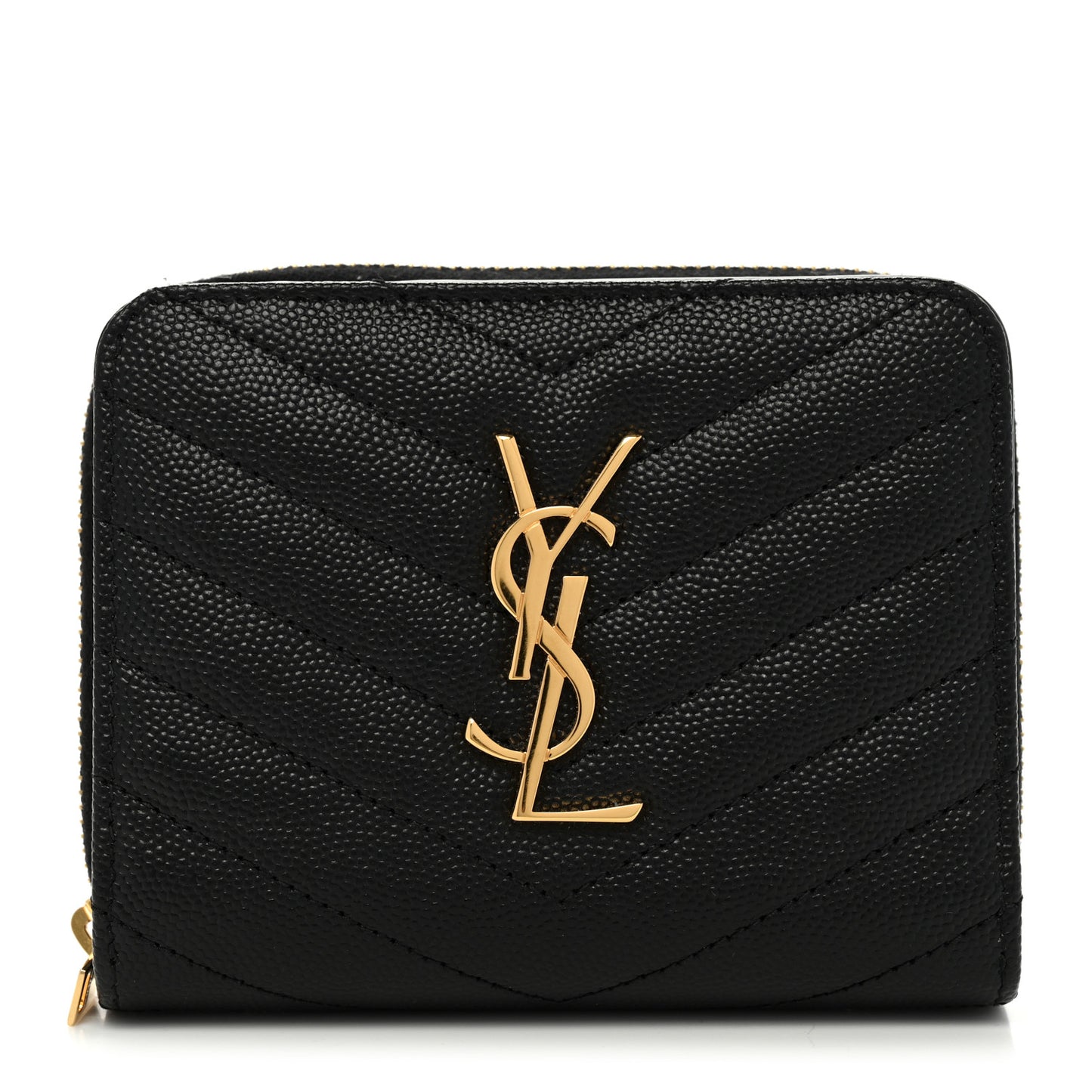 Grain De Poudre Matelasse Chevron Monogram Compact Zip Around Wallet Black