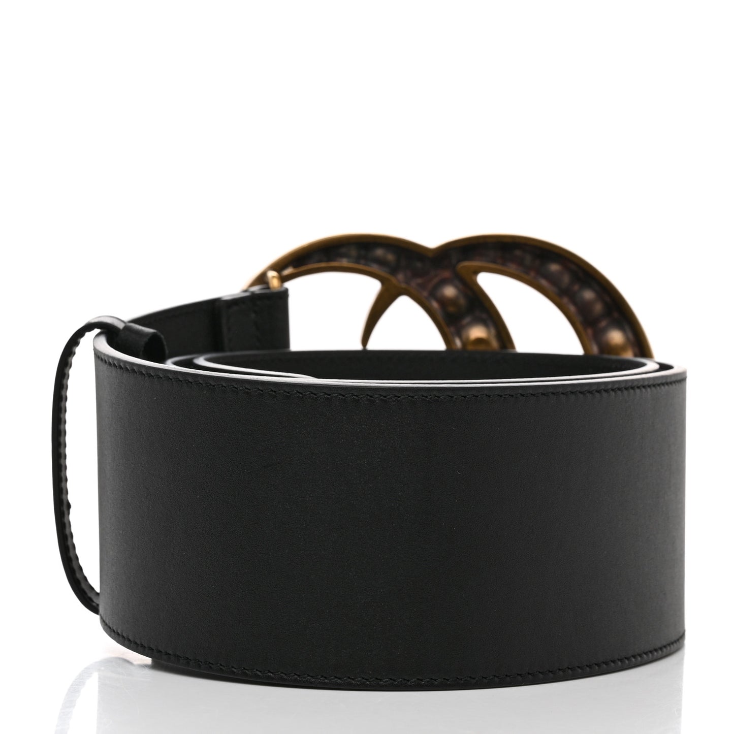 Moon Calfskin Pearl Double G 70mm Belt 90 36 Black Cream
