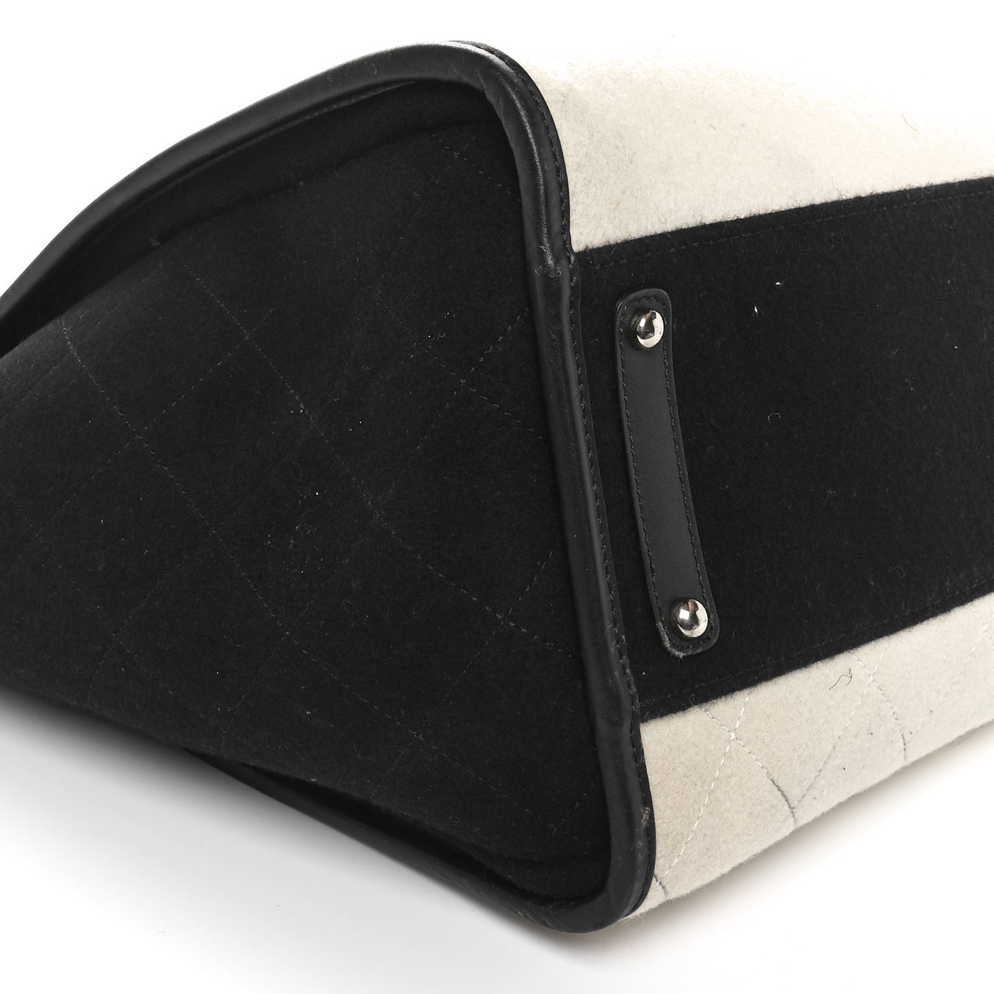 Wool Felt Calfskin Large Deauville Tote White Black