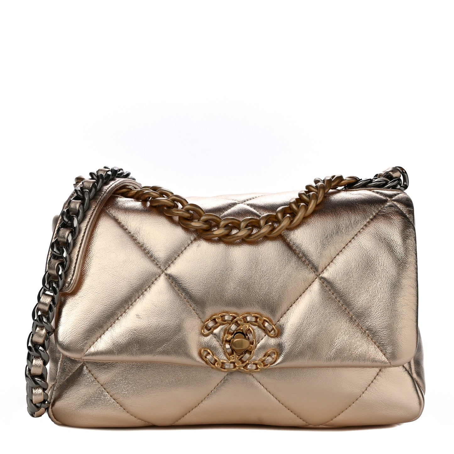 Metallic Lambskin Quilted Medium Chanel 19 Flap Gold