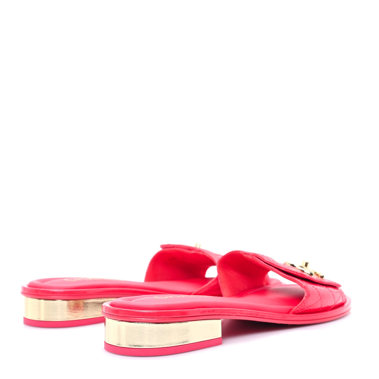 Patent Goatskin Quilted CC Sandals 38 Dark Pink