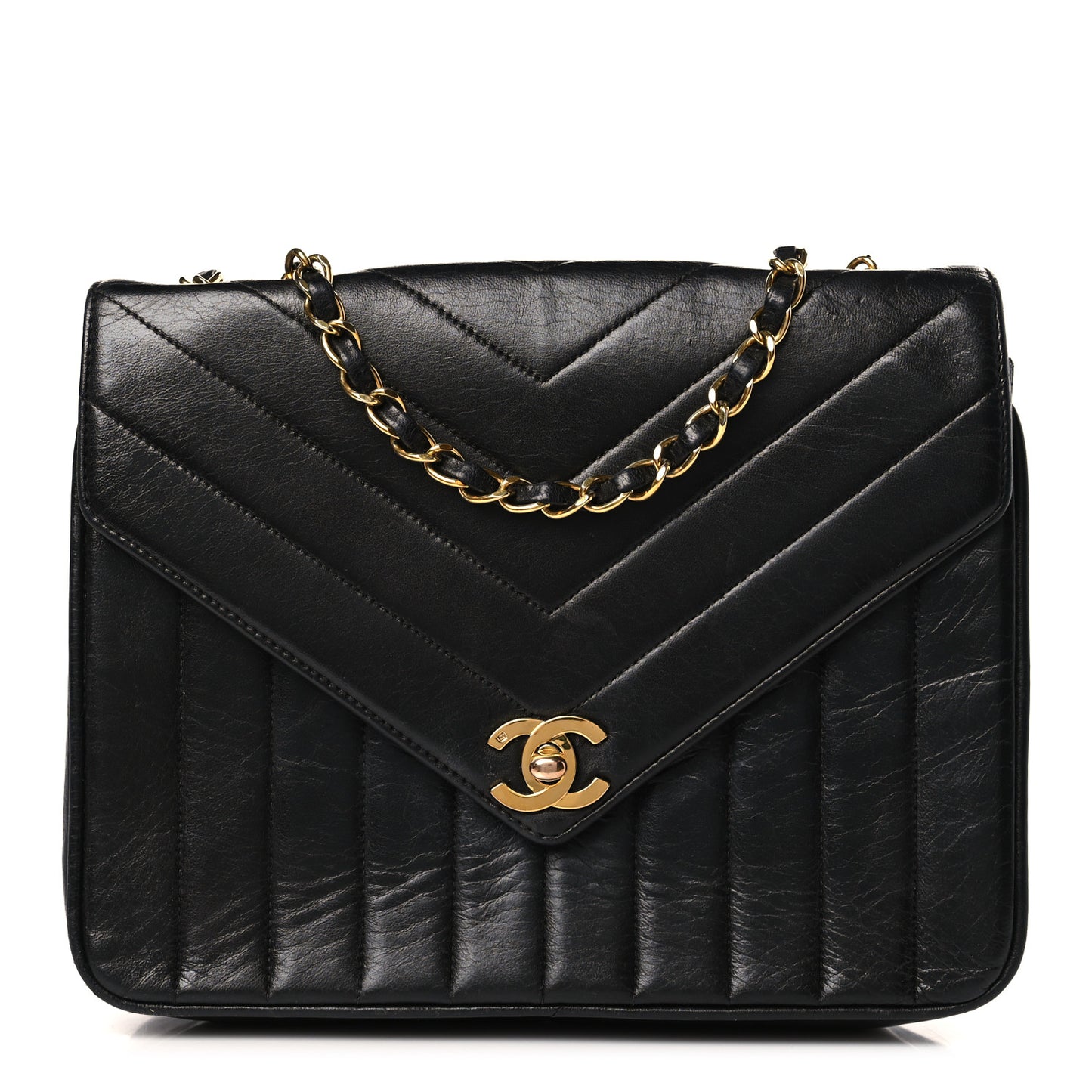 Lambskin Chevron Quilted Envelope Single Flap Black