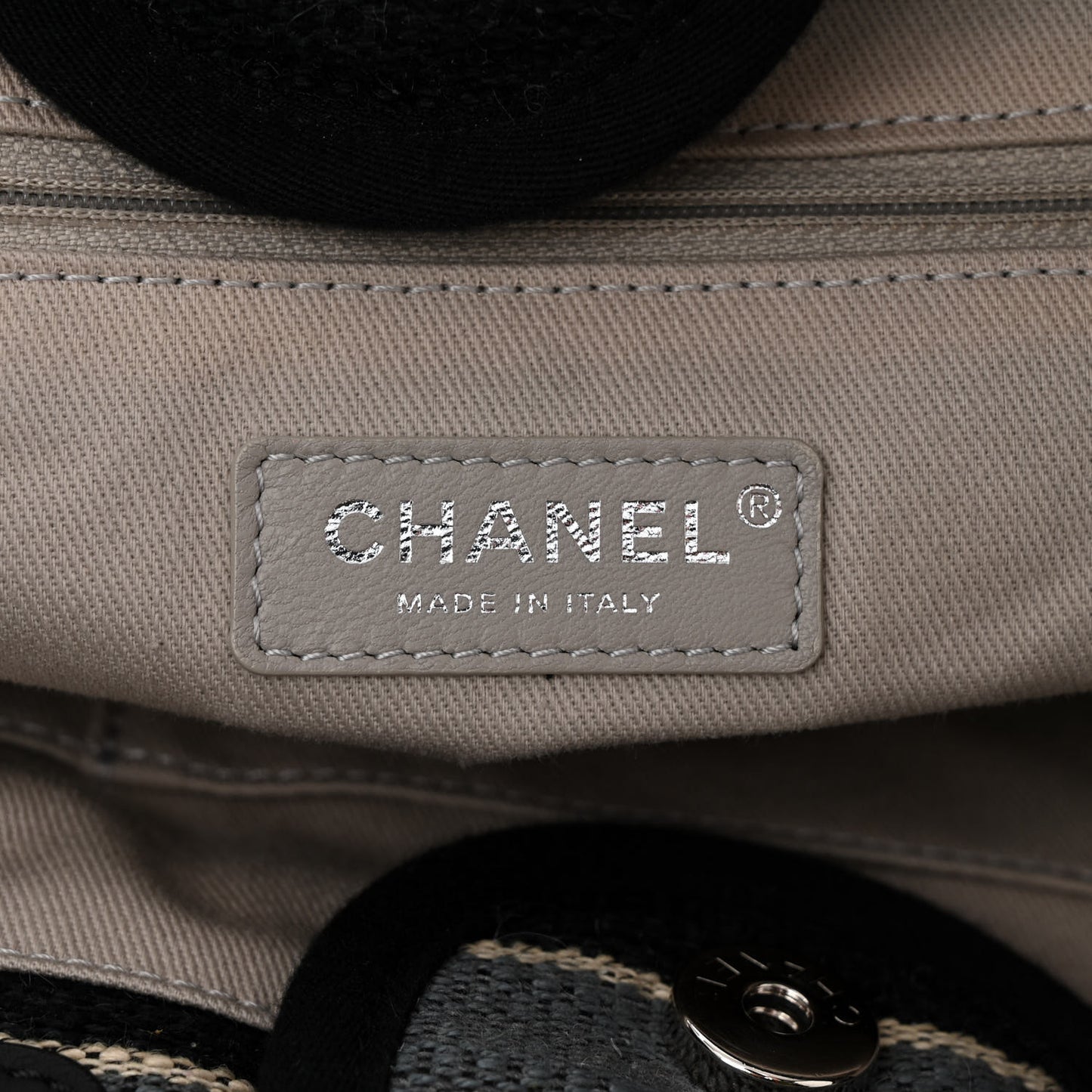Striped Canvas Medium Deauville Tote Black