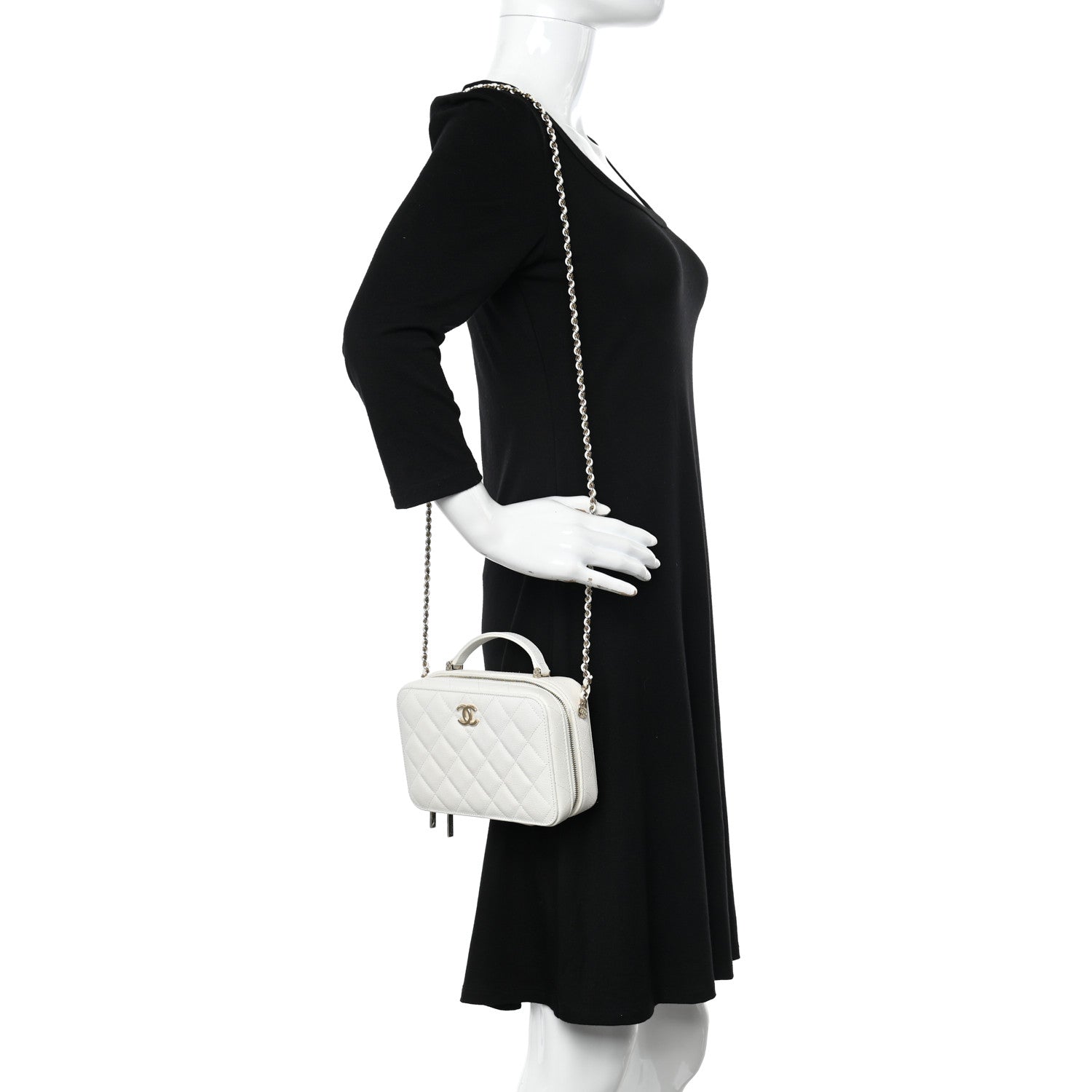 Chanel Caviar Quilted Top Handle Vanity Case White 2 of 10
