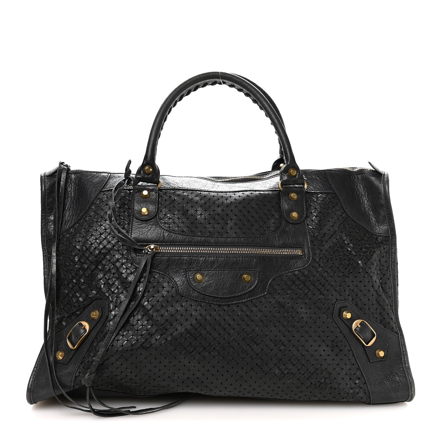 Balenciaga Agneau Laser Cut Cross Classic Gold Hardware Work Grey