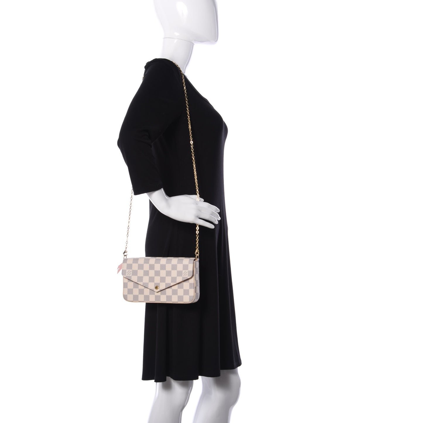 Damier Azur Pochette Felicie Chain Wallet Rose Ballerine