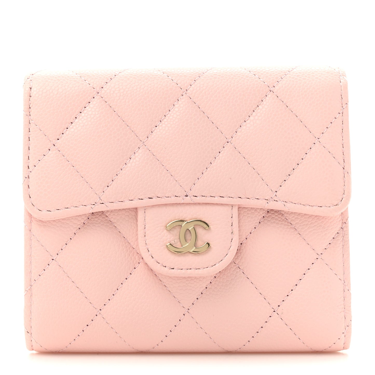 Caviar Quilted Compact Flap Wallet Light Pink
