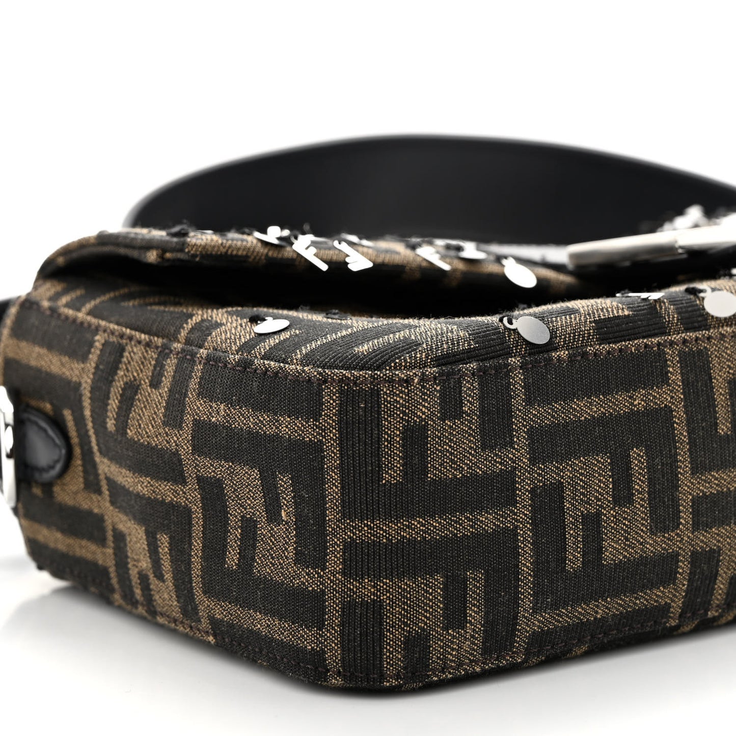 Fabric Jacquard F Paillettes Vitello Cover FF 1974 Embroidered Baguette Tobacco Moro Argento