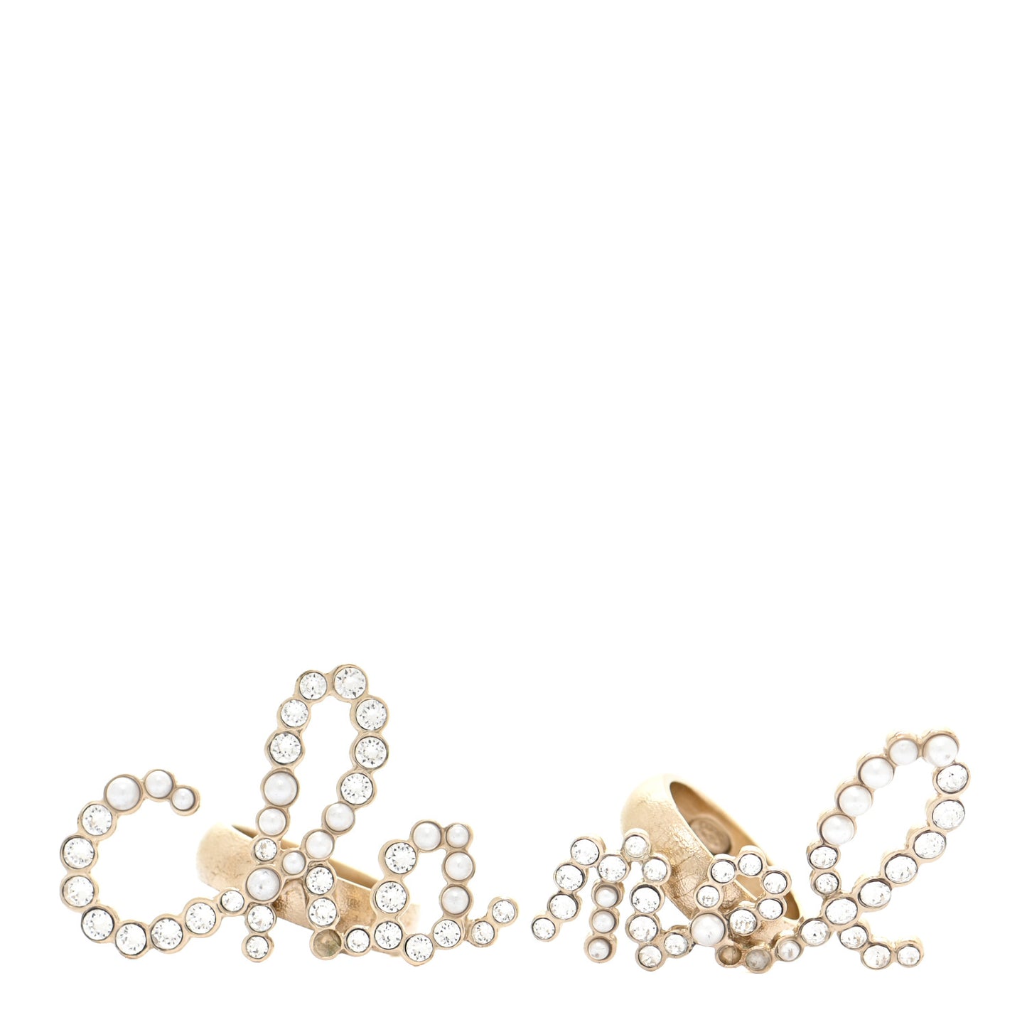Crystal Pearl Cha-Nel Rings Set Gold