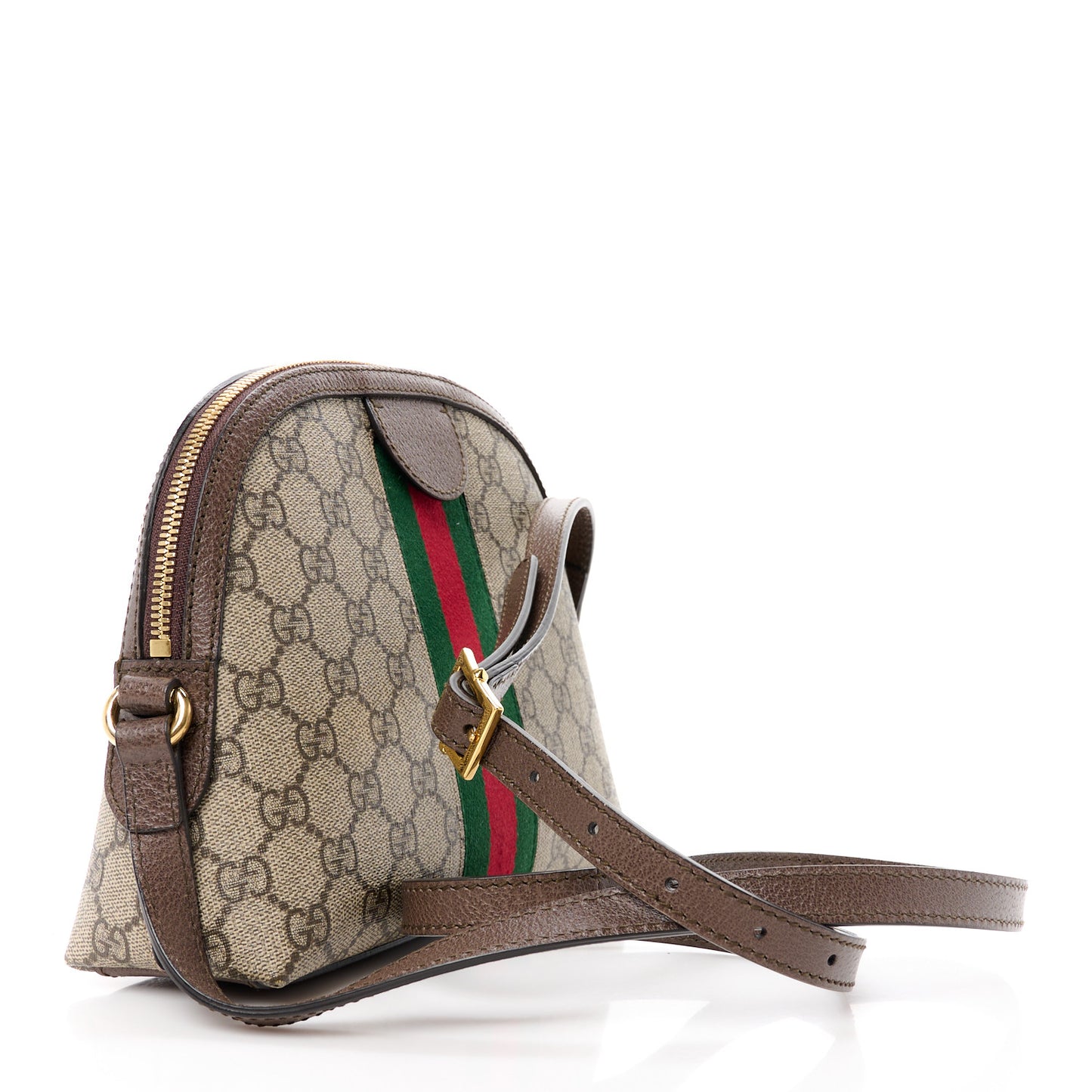 GG Supreme Monogram Textured Dollar Calfskin Web Small Ophidia Dome Shoulder Bag Beige Ebony New Acero