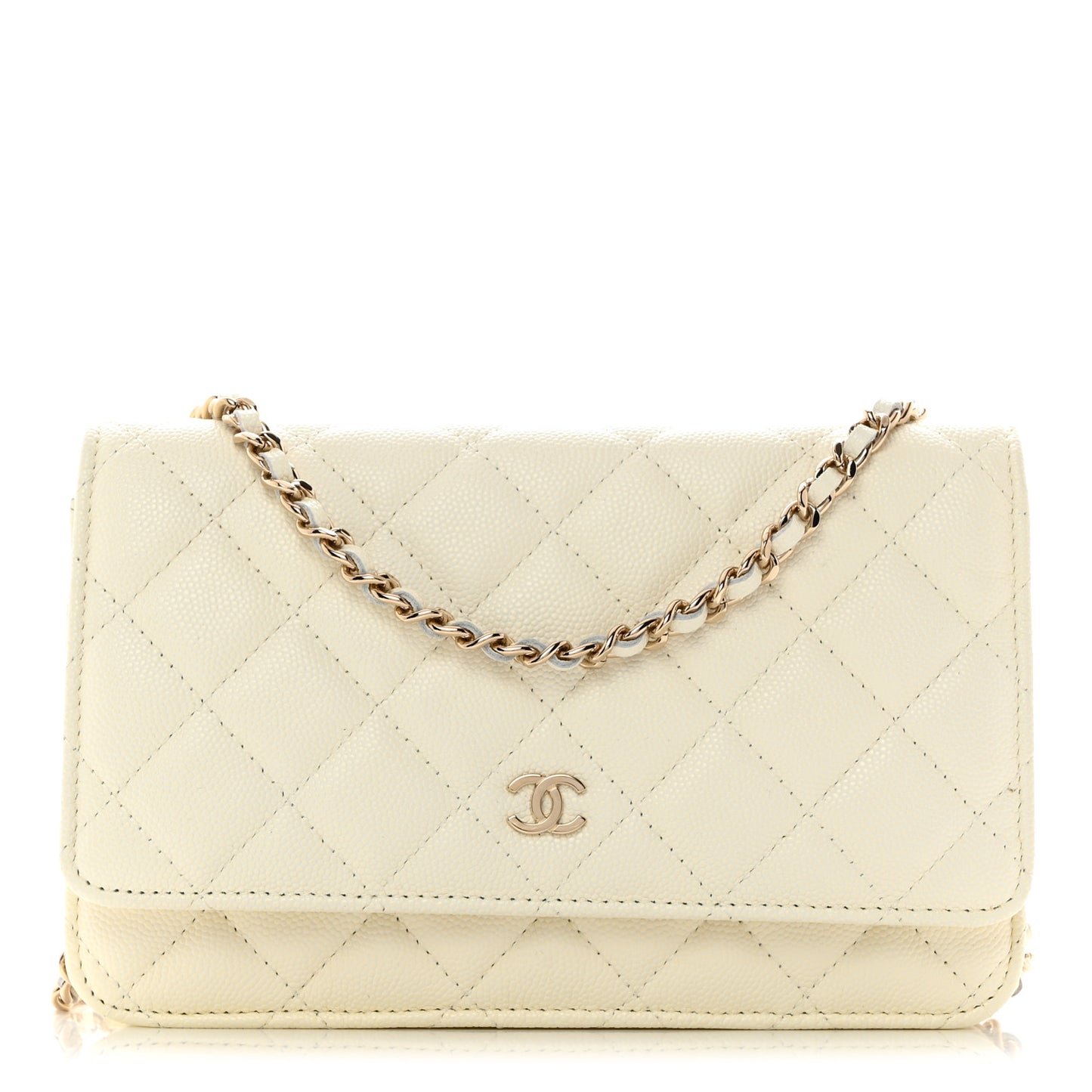 Caviar Quilted Wallet on Chain WOC White