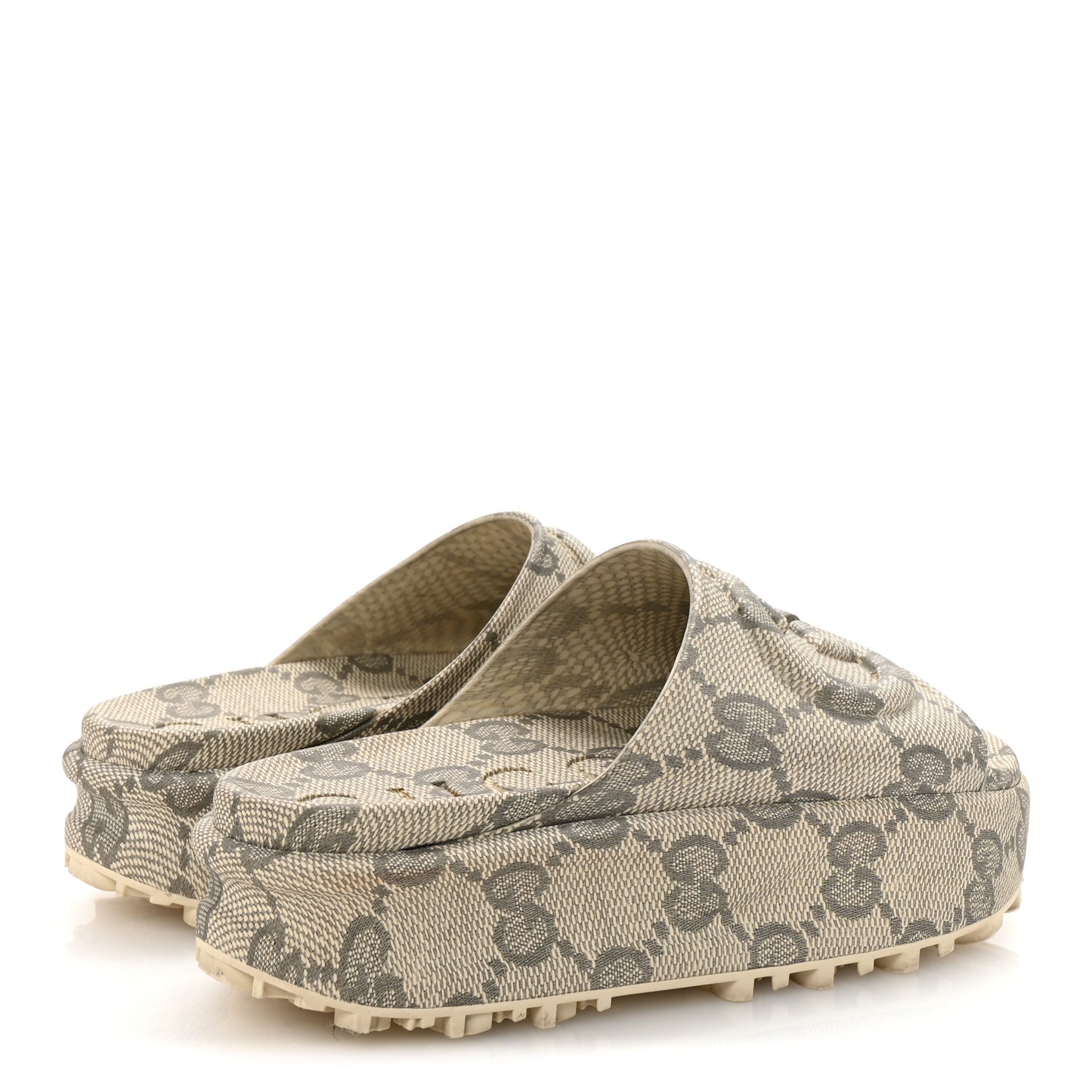 Cubic Rubber GG Monogram Womens Interlocking G Platform 42mm Slide Sandals 38 Beige Ebony