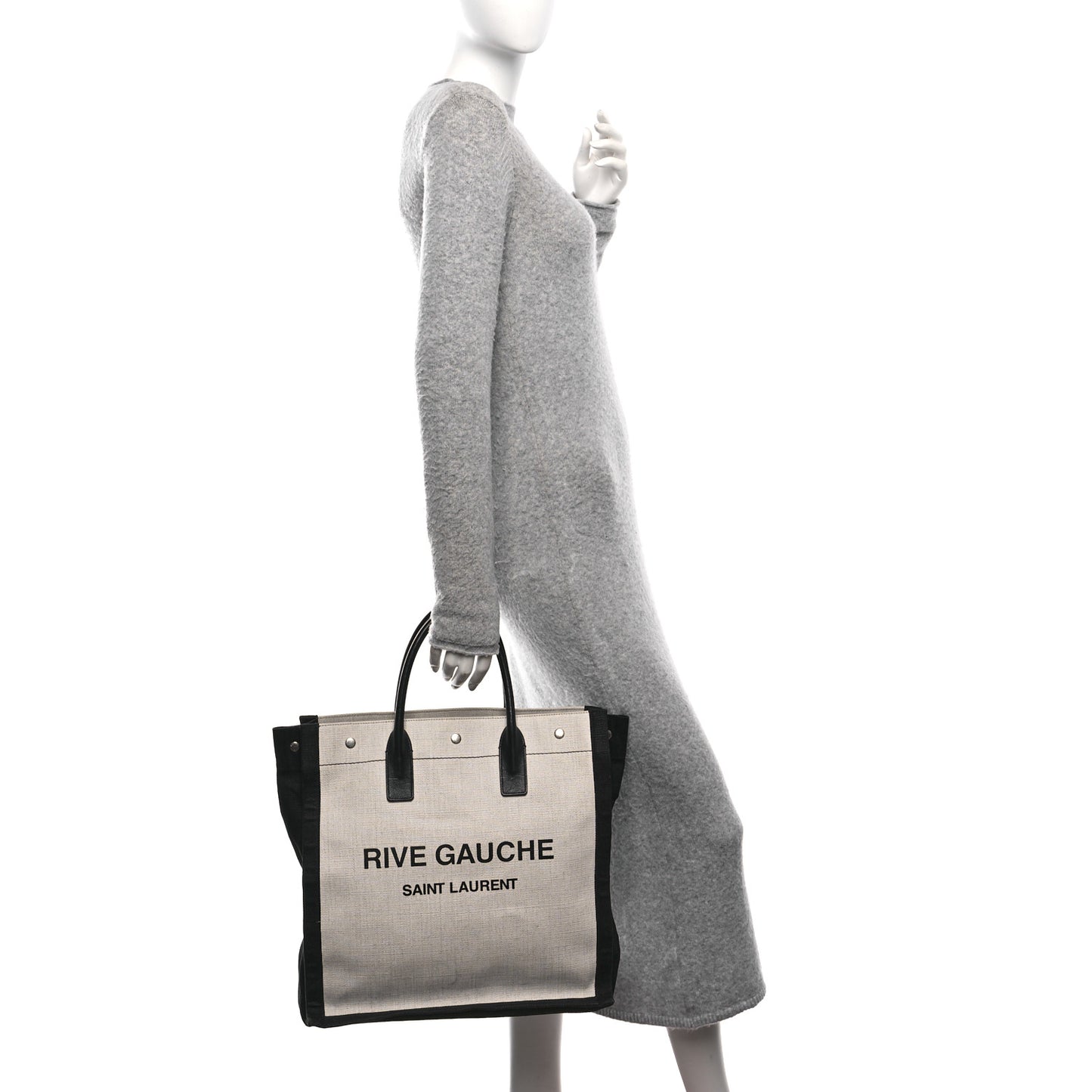 Linen Calfskin Rive Gauche North South Tote White Black