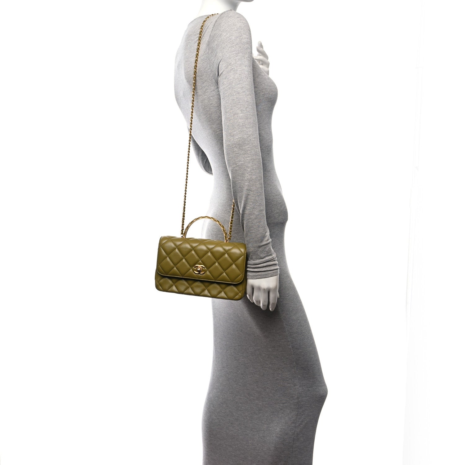 Chanel Lambskin Quilted Metal Top Handle Flap Green 2 of 10