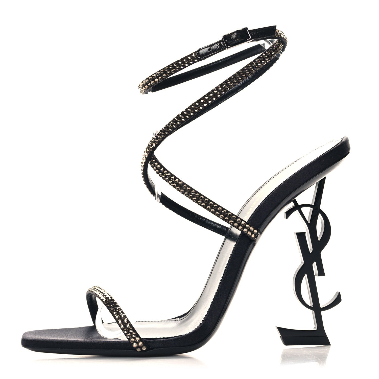 Saint Laurent Satin Crystal Opyum 110 Sandals 39.5 Black 1 of 9