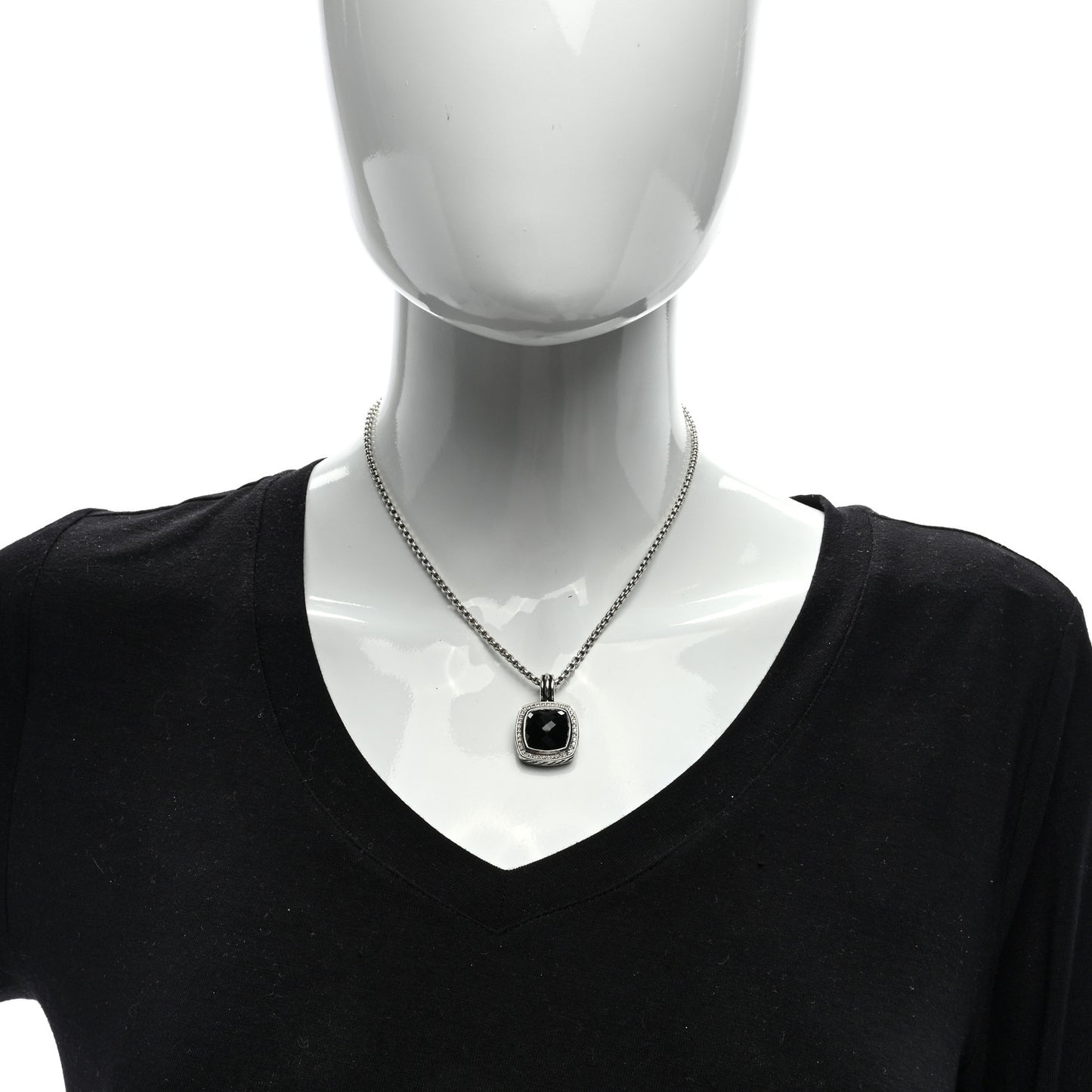 Sterling Silver Diamond Black Onyx 11mm Albion Pendant Necklace