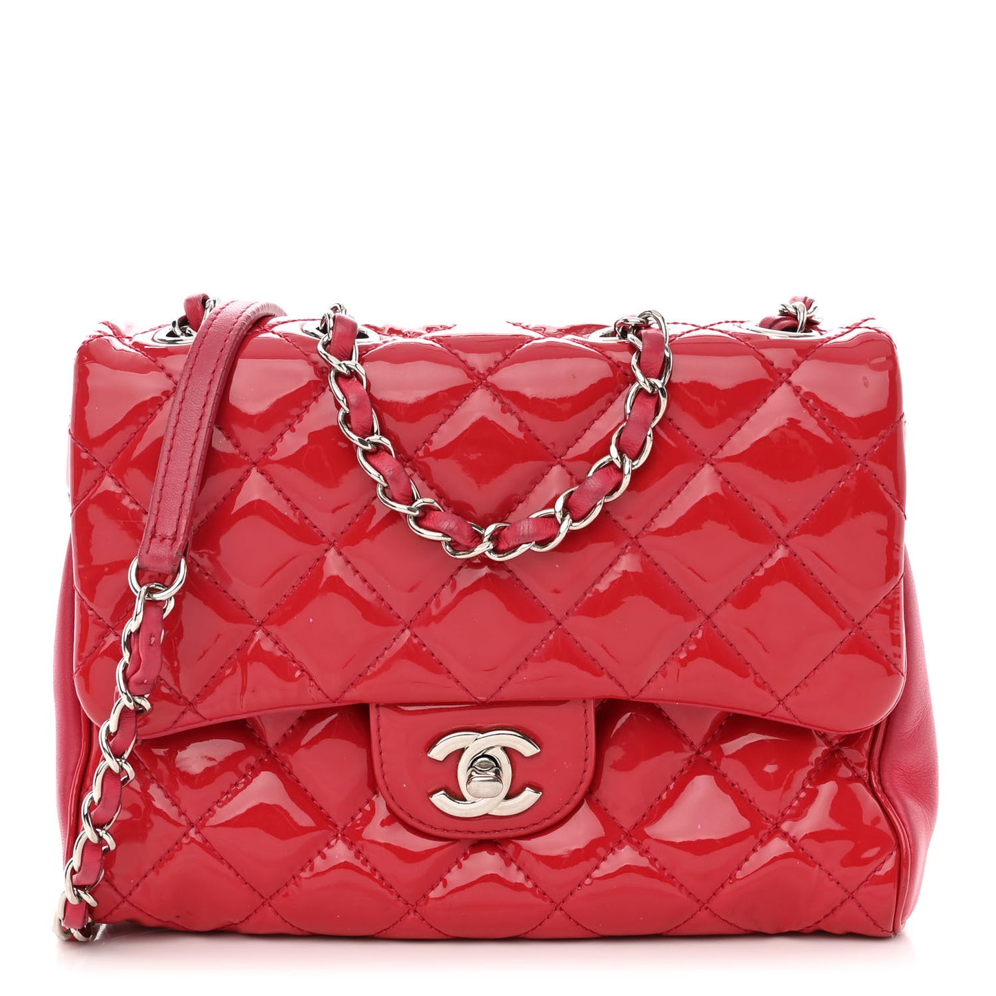 Patent Quilted Small Rock In Rome Single Flap Dark Pink