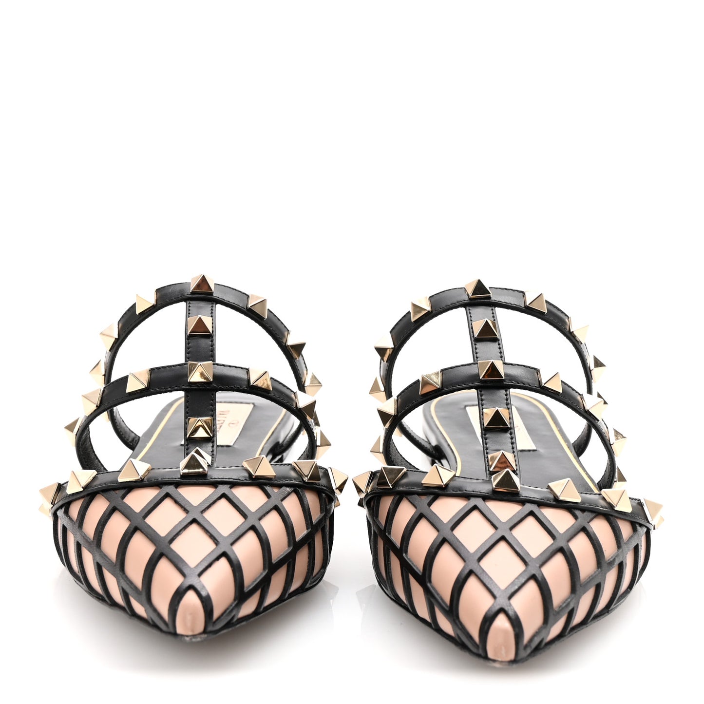 Calfskin Boudoir Rockstud Flat Cage Mules 36.5 Rose Cannelle Black