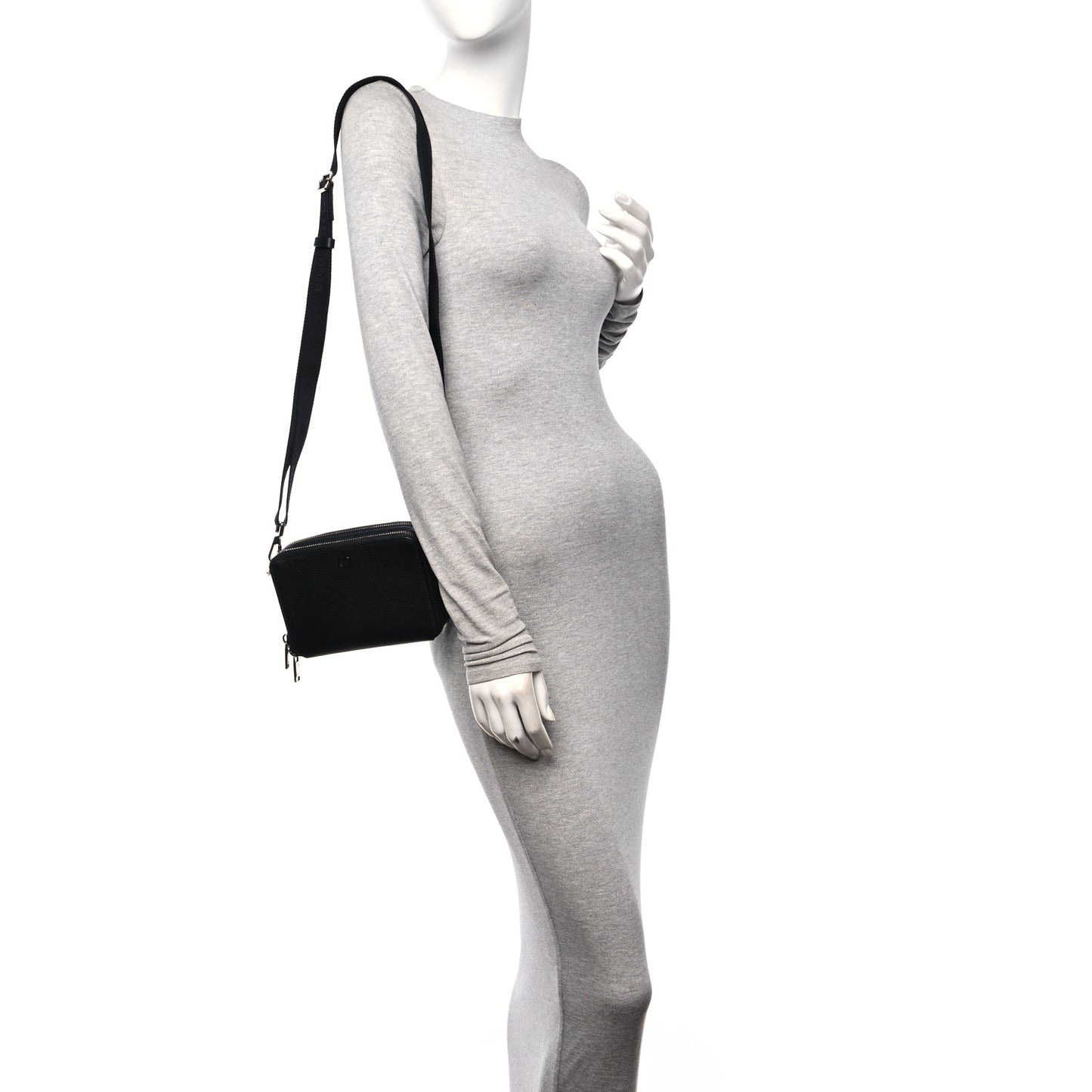 Grained Calfskin CD Icon Zipped Pouch With Strap Black