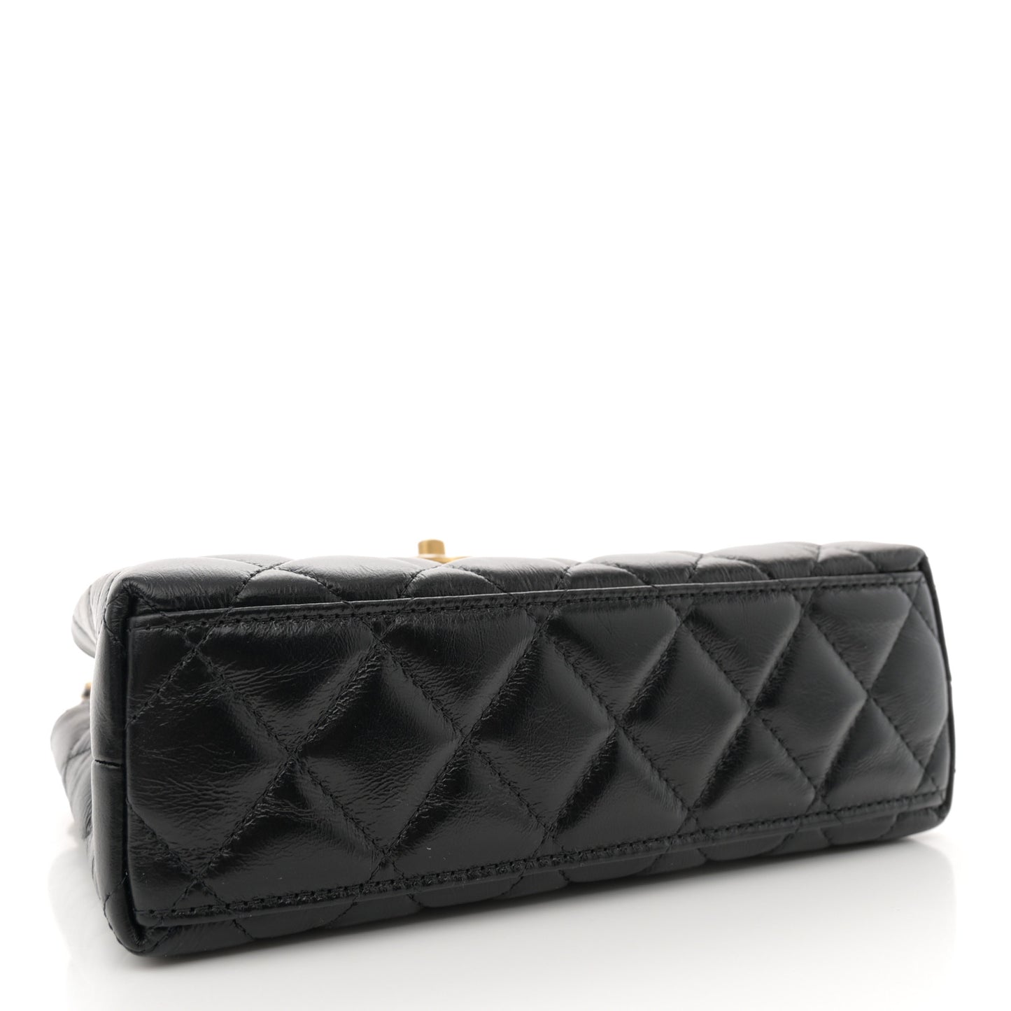 Shiny Aged Calfskin Quilted Nano Kelly Shopper Black