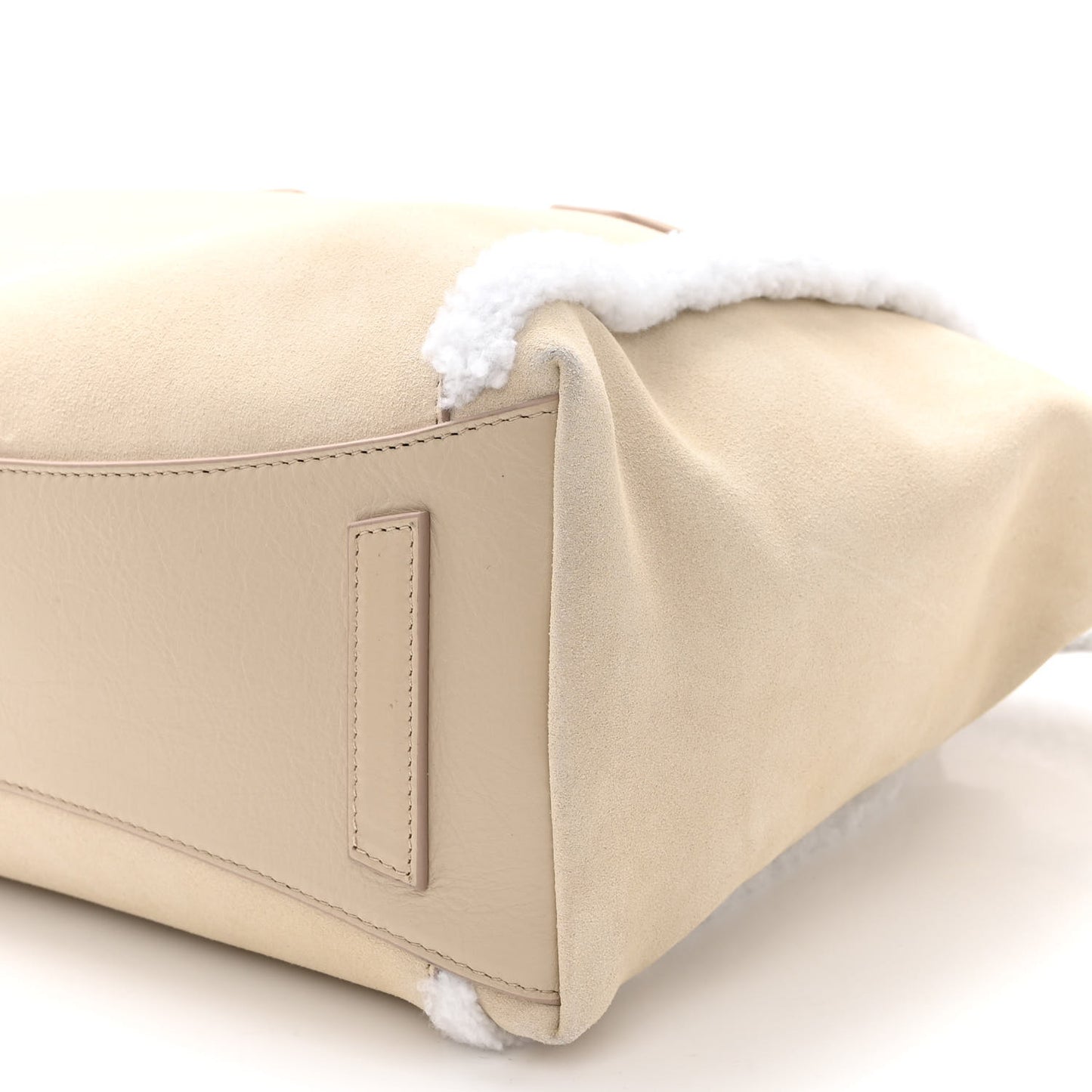 Suede Shearling Small Antigona Natural Beige