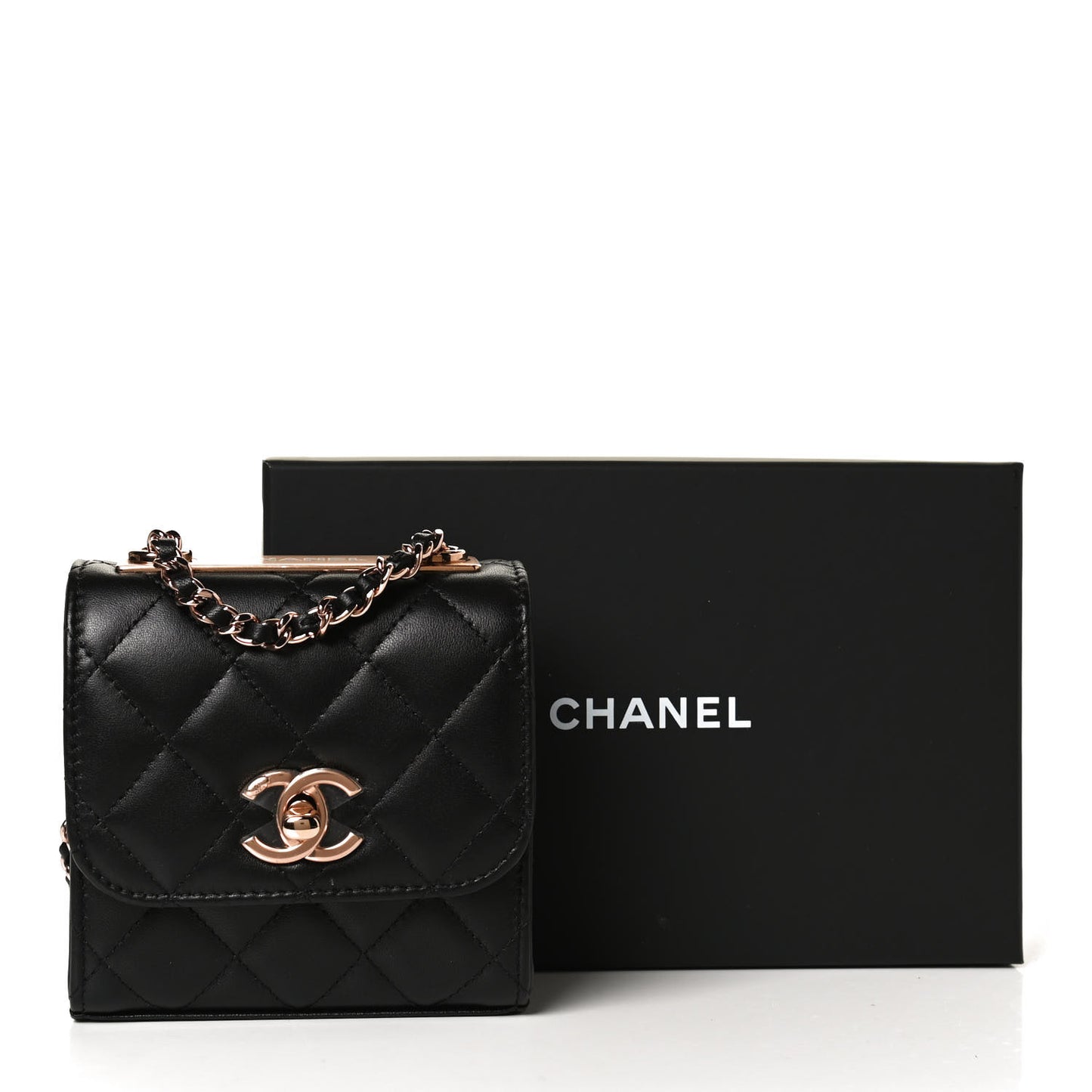 Lambskin Quilted Mini Trendy CC Chain Wallet Black