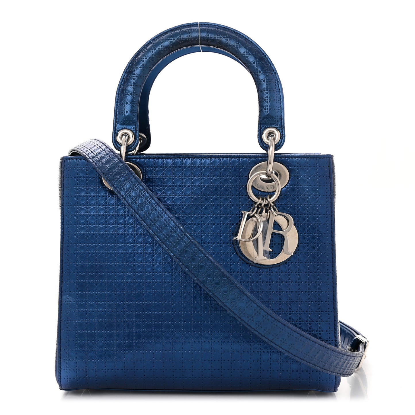 Metallic Patent Micro-Cannage Medium Lady Dior Blue