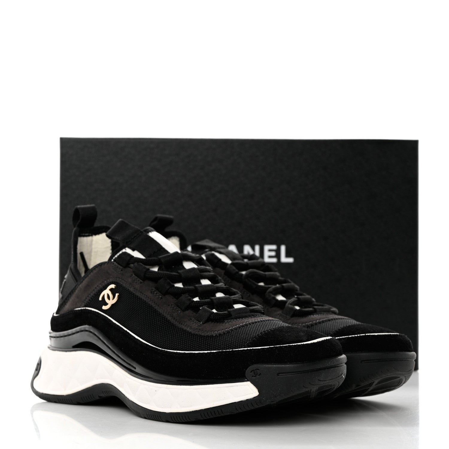 Chanel Velvet Calfskin Mixed Fibers CC Sneakers 38 Black 9 of 9