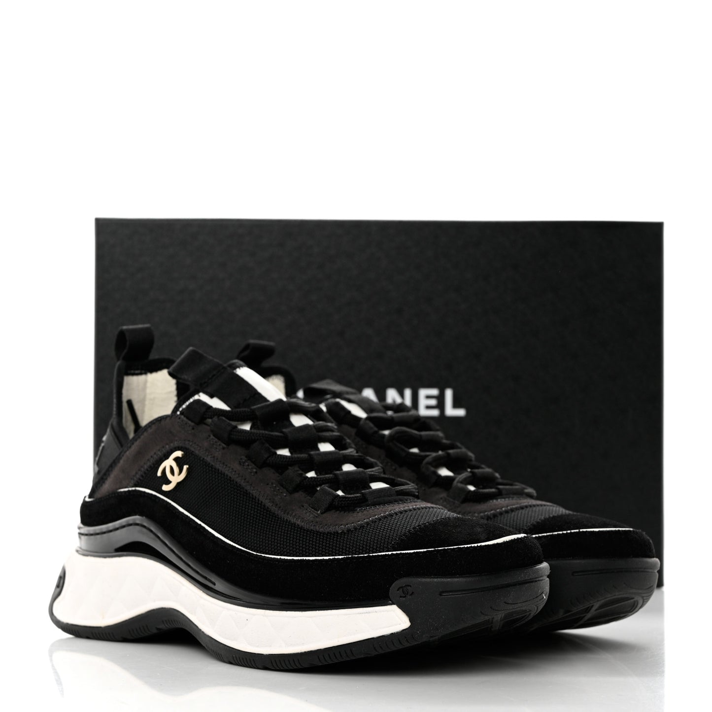 Velvet Calfskin Mixed Fibers CC Sneakers 38 Black