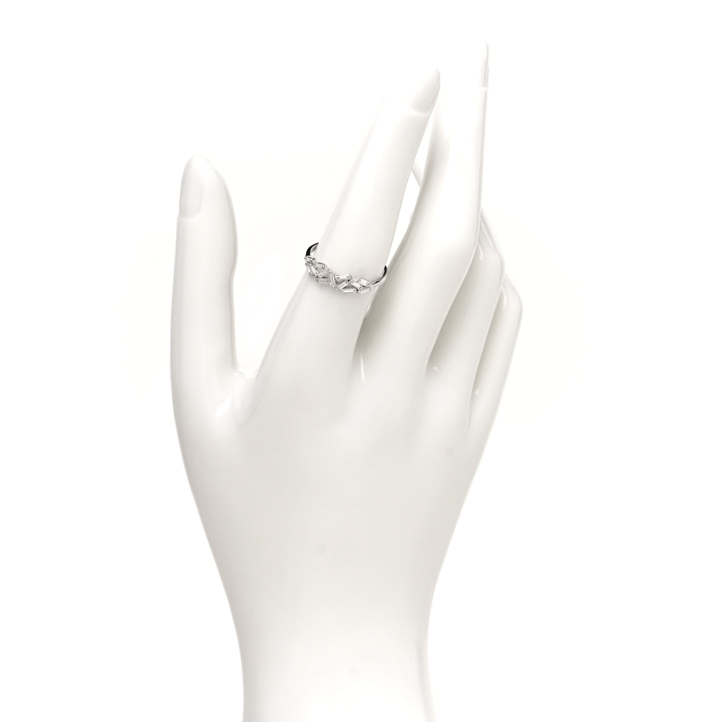 18K White Gold Diamond Baguette Fireworks Ring 54 6.75