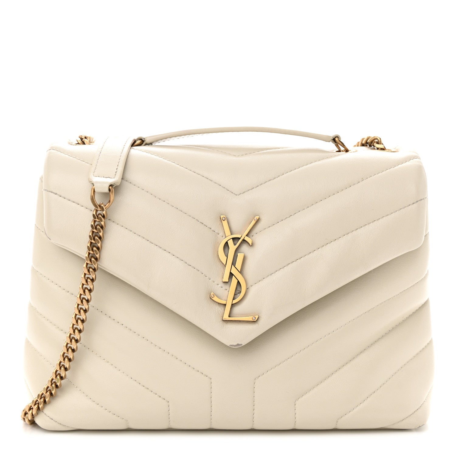 Saint Laurent Calfskin Y Quilted Monogram Small Loulou Chain Satchel Blanc Vintage 1 of 13