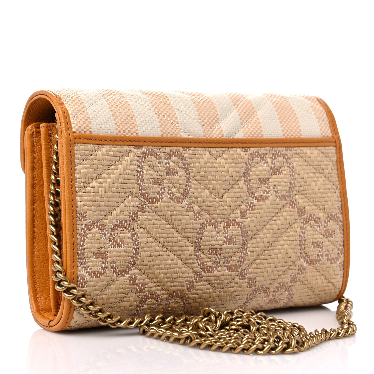 Gucci Raffia GG Monogram Matelasse GG Marmont Chain Wallet Natural Beige Off White Sun Oil 3 of 9