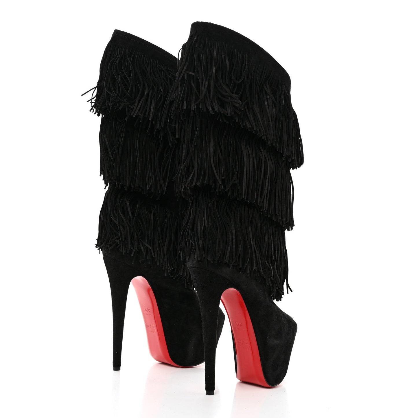 Suede Highness Tina Fringe Platform Peep Toe Boots 37.5 Black