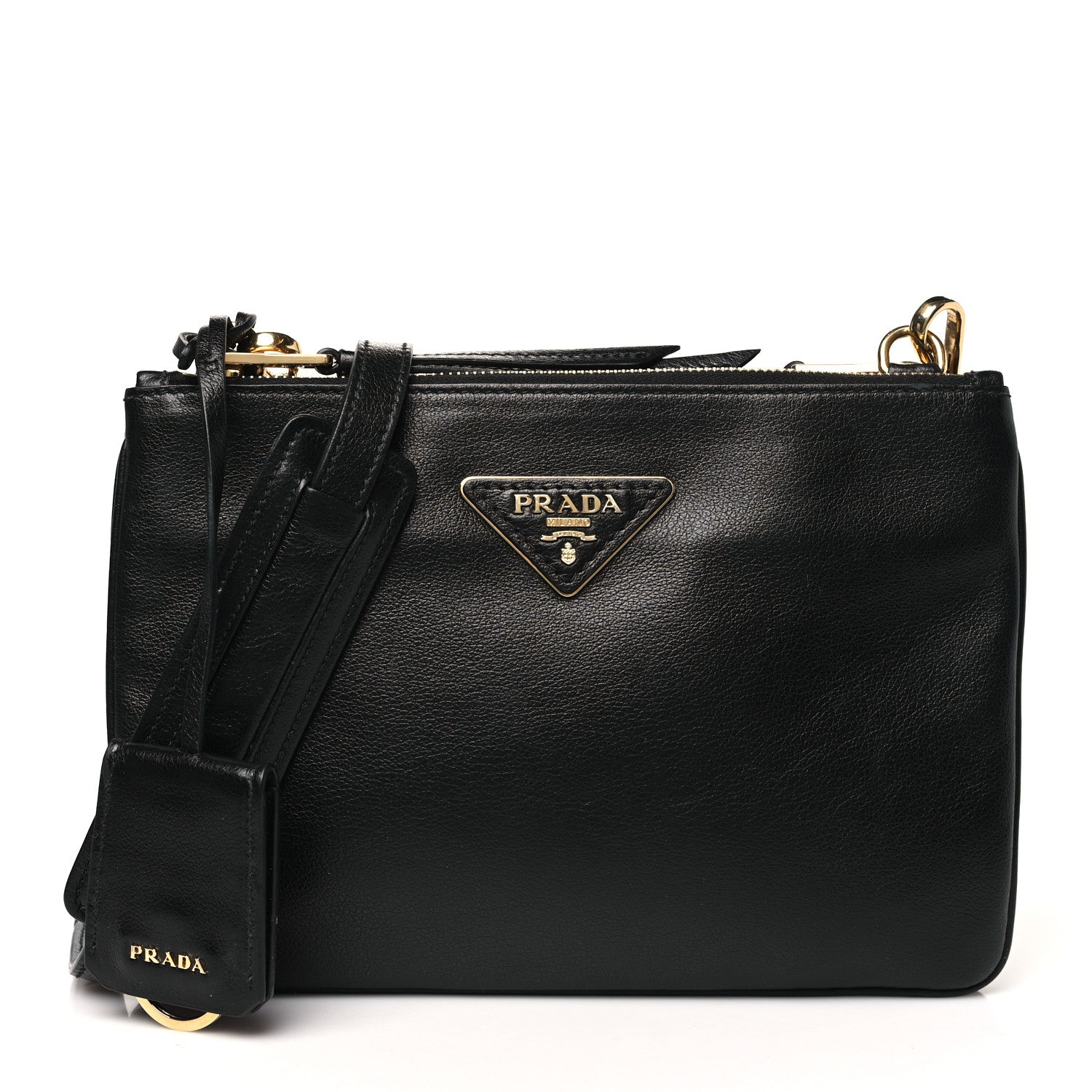 Prada Vitello Phenix Double Zip Crossbody Bag Black 1671128