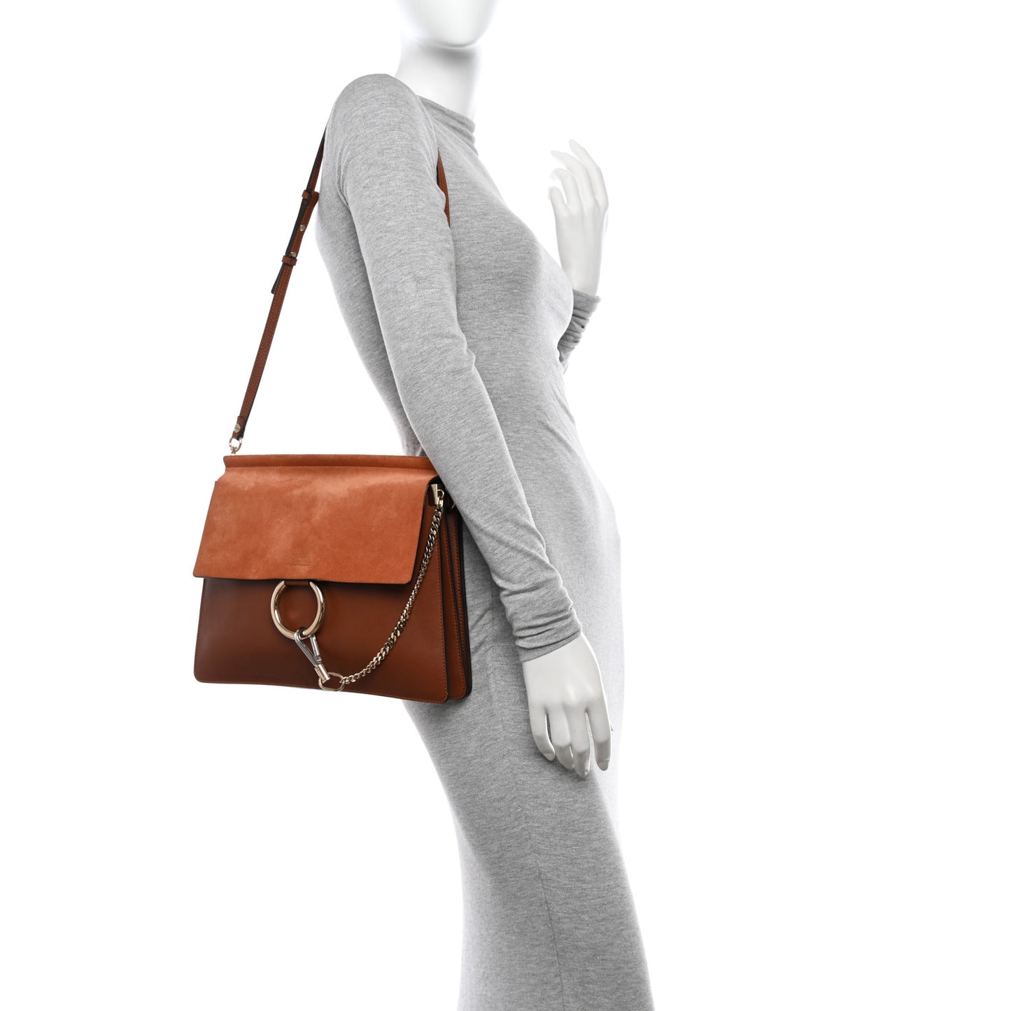Suede Calfskin Medium Faye Shoulder Bag Tobacco