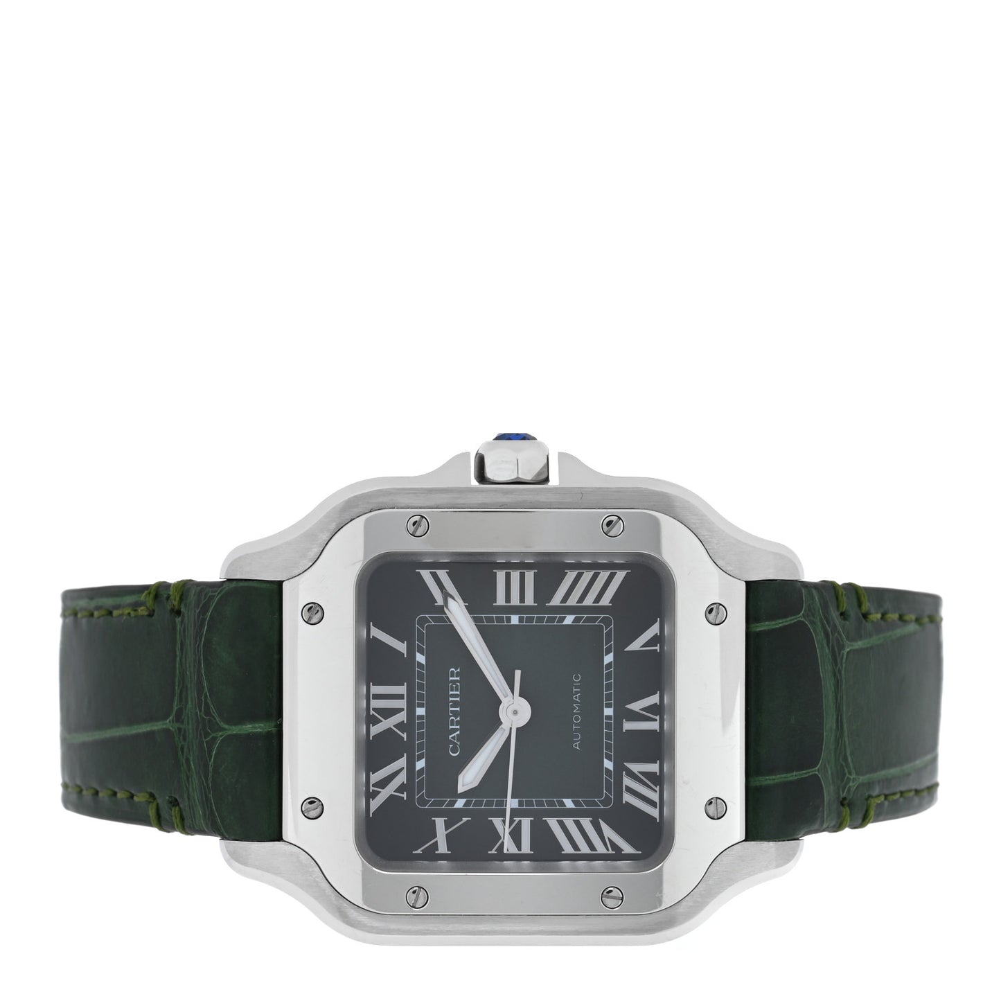 Stainless Steel Alligator 35mm Santos de Cartier Automatic Watch Green