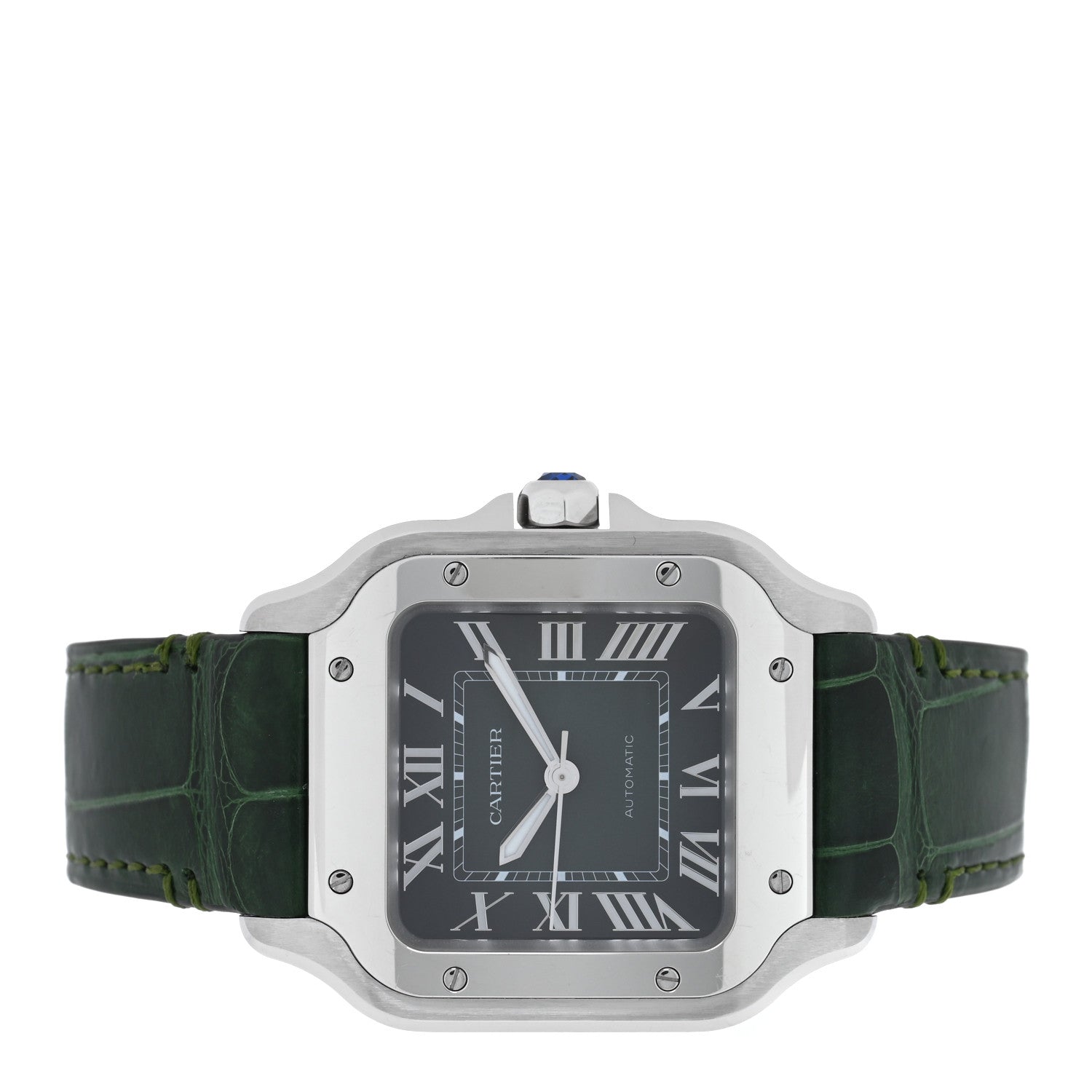 Cartier Stainless Steel Alligator 35mm Santos de Cartier Automatic Watch Green 2 of 6