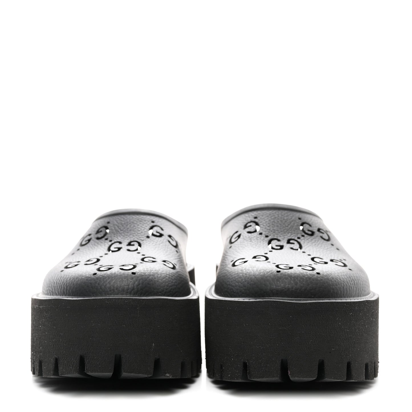 Rubber GG Monogram Perforated Elea Platform 55mm Lug Sole Sandals 38 Black