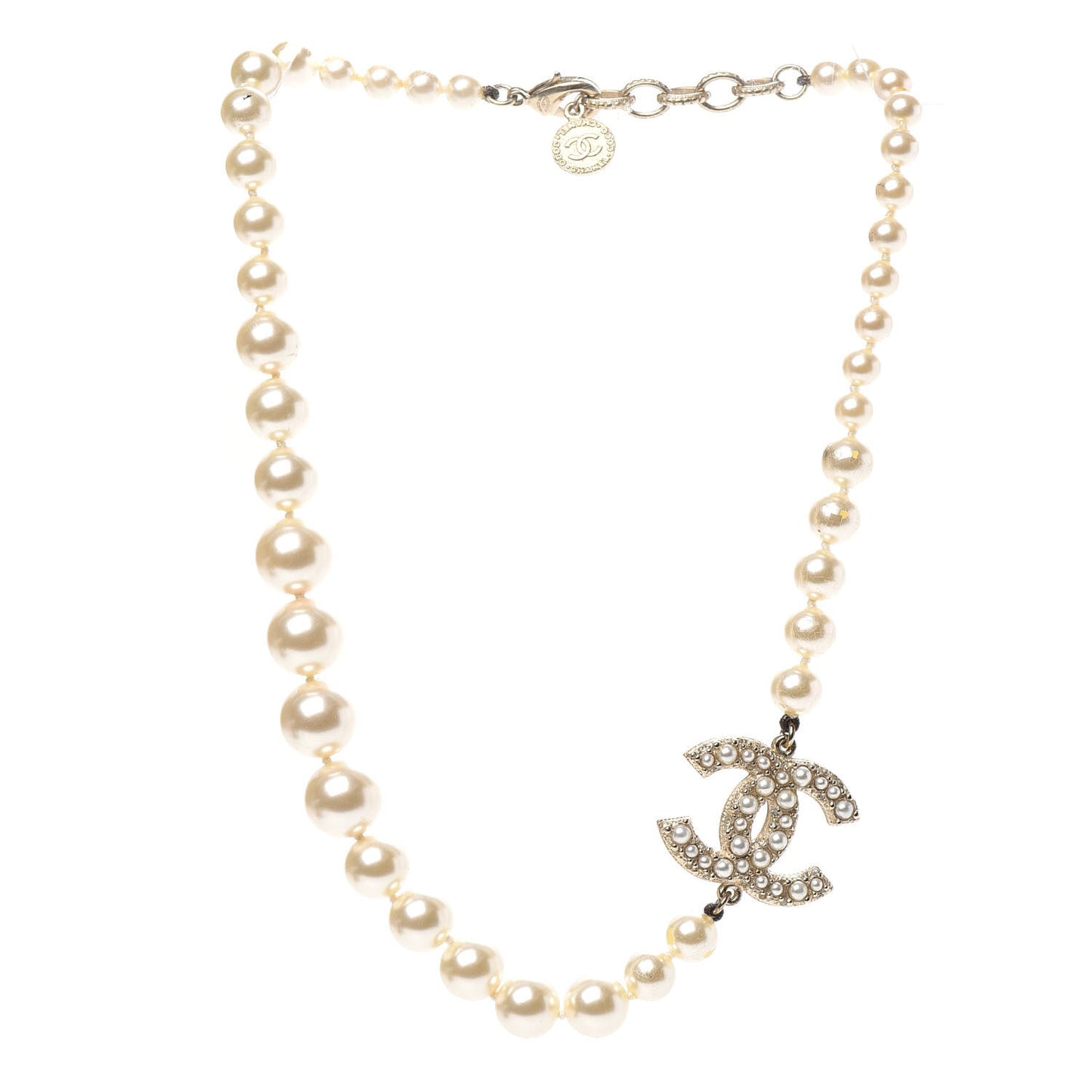 Graduated Pearl CC Short Necklace Gold