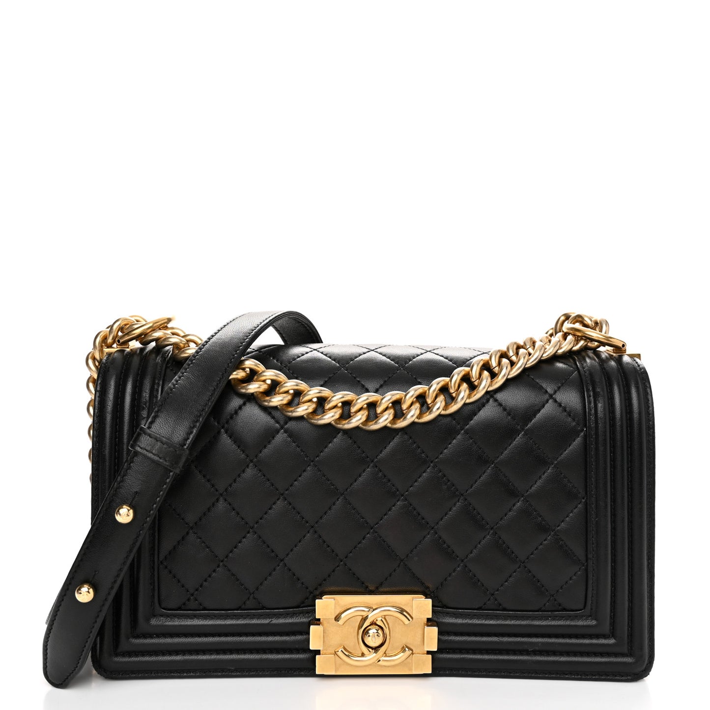 Lambskin Quilted Medium Boy Flap Black