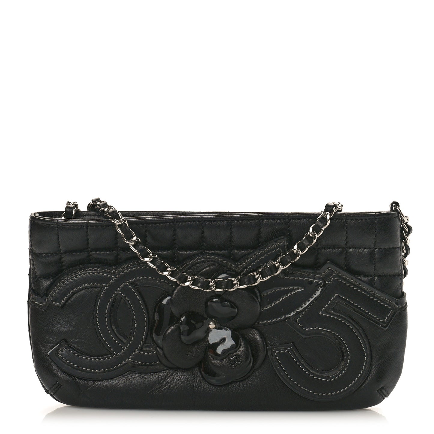 Lambskin Camellia No. 5 Chain Pouch Black