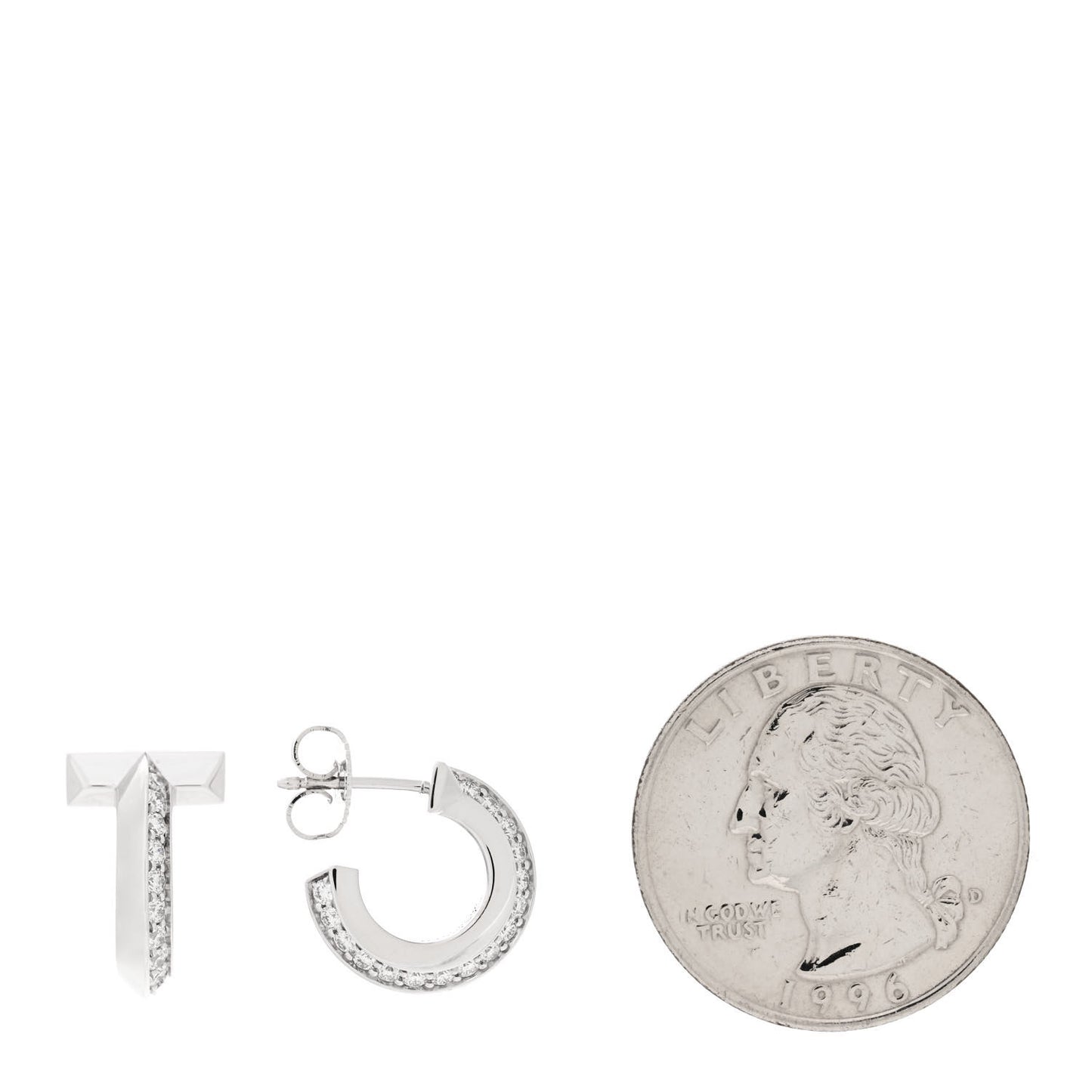 18K White Gold Diamond T1 Hoop Earrings