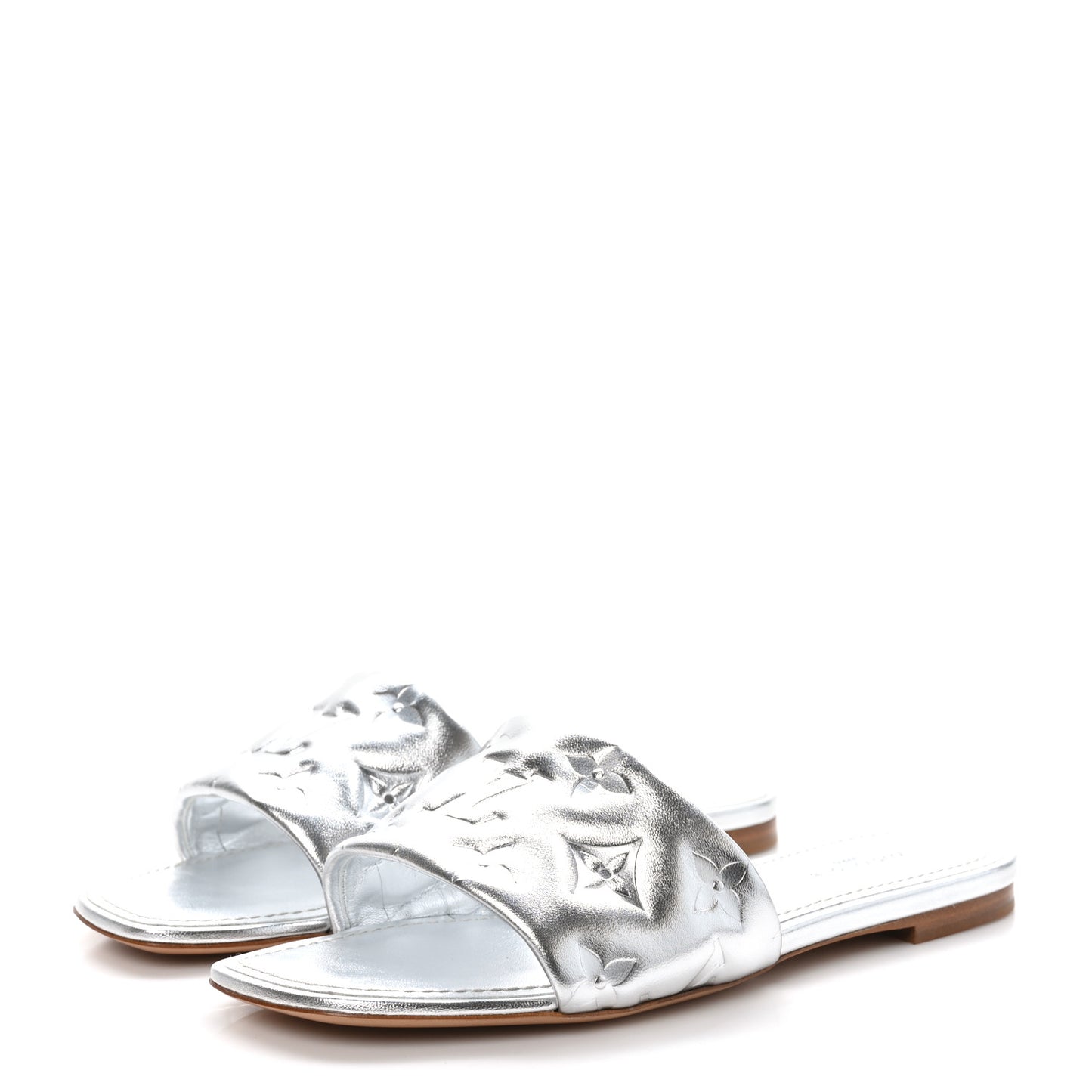 Metallic Lambskin Embossed Monogram Revival Flat Mules 36 Silver