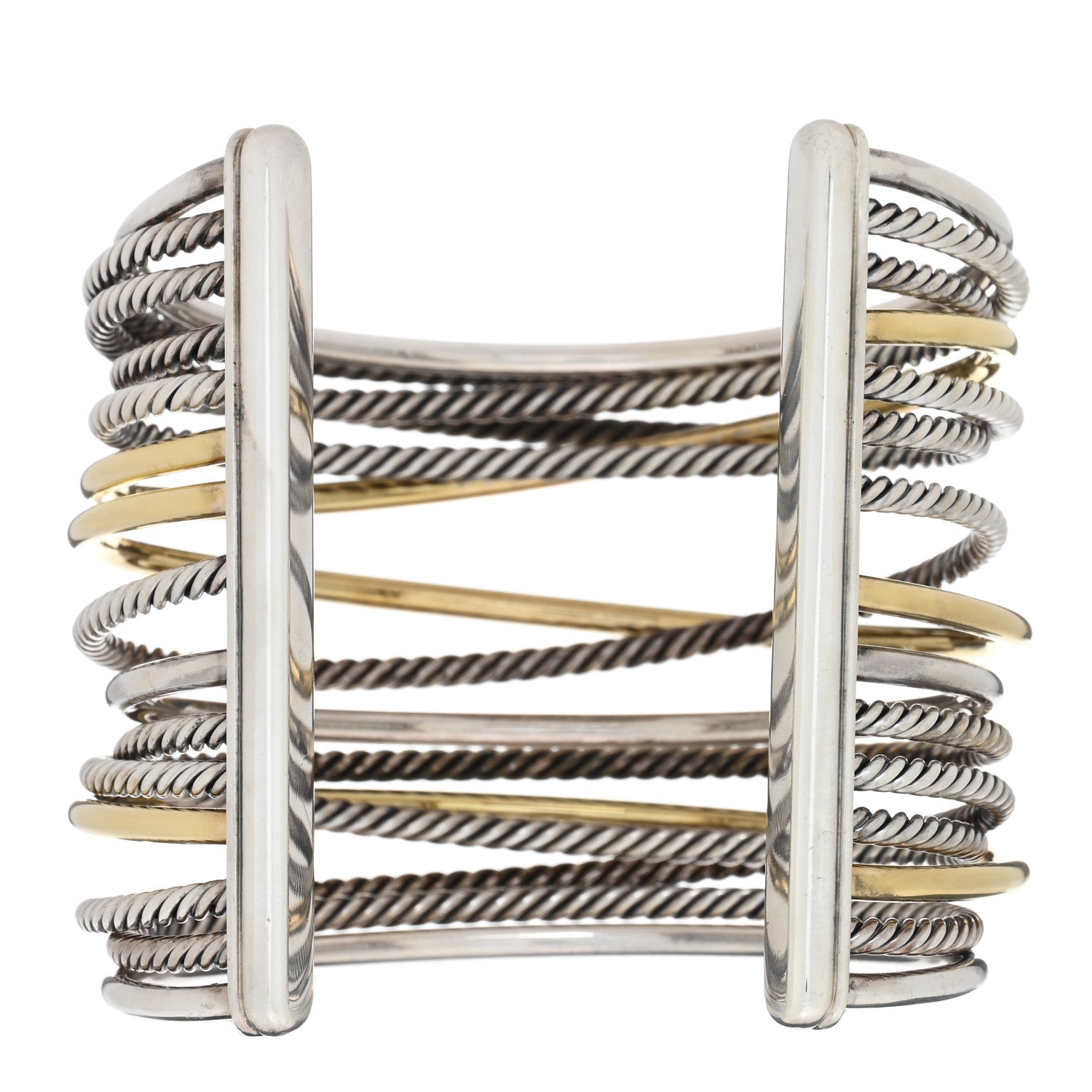 David Yurman Sterling Silver 18K Yellow Gold Extra Wide Crossover Cuff Bracelet 2 of 3