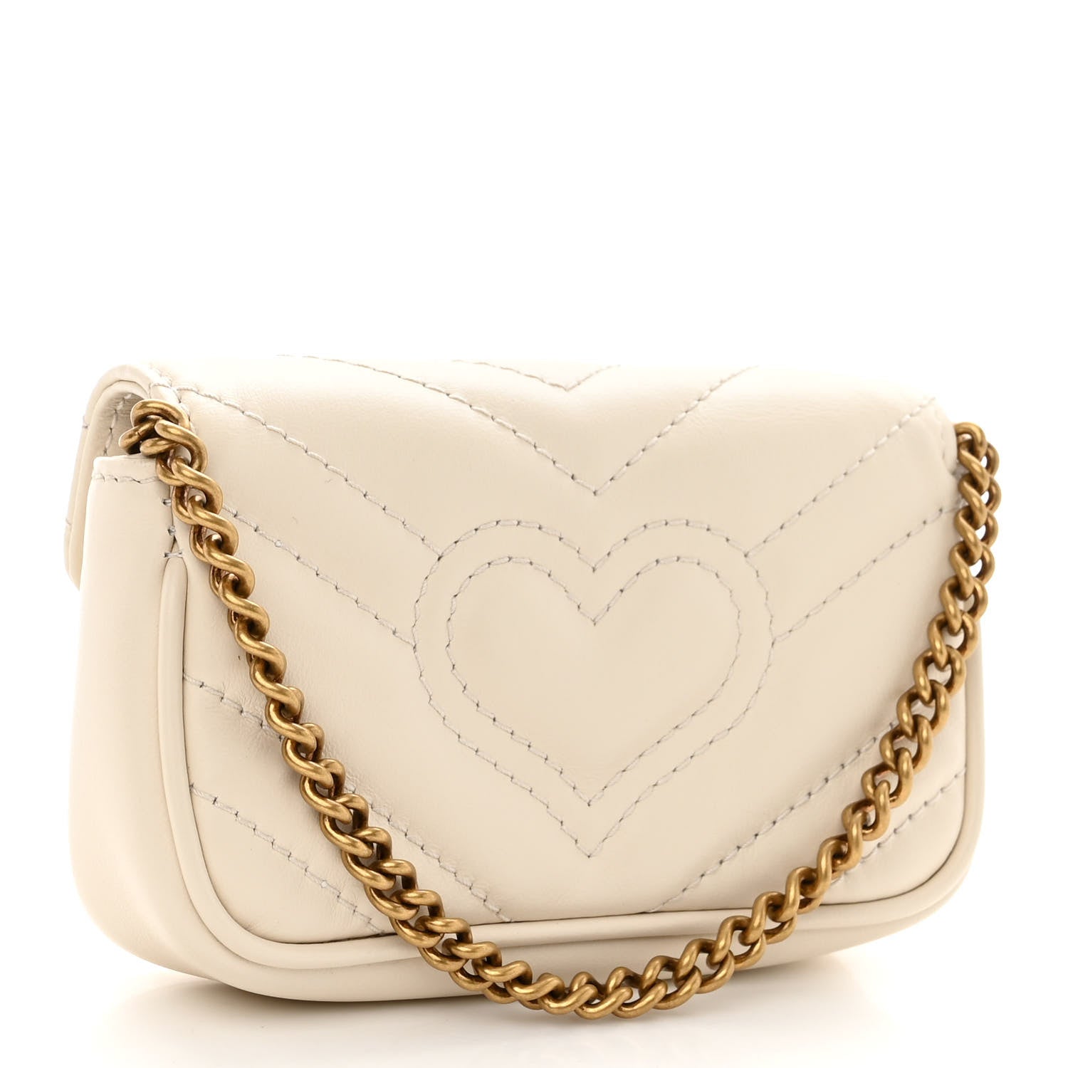 Gucci Calfskin Matelasse Heart GG Marmont 2.0 Coin Purse On A Chain Mystic White 3 of 9