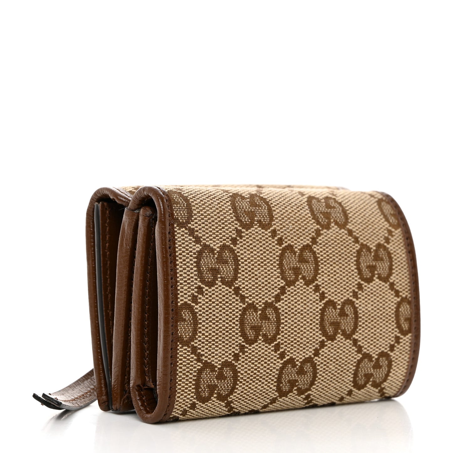 X GUCCI GG Monogram Azalea Calfskin Neo Classic Wallet Beige Ebony Brown Sugar