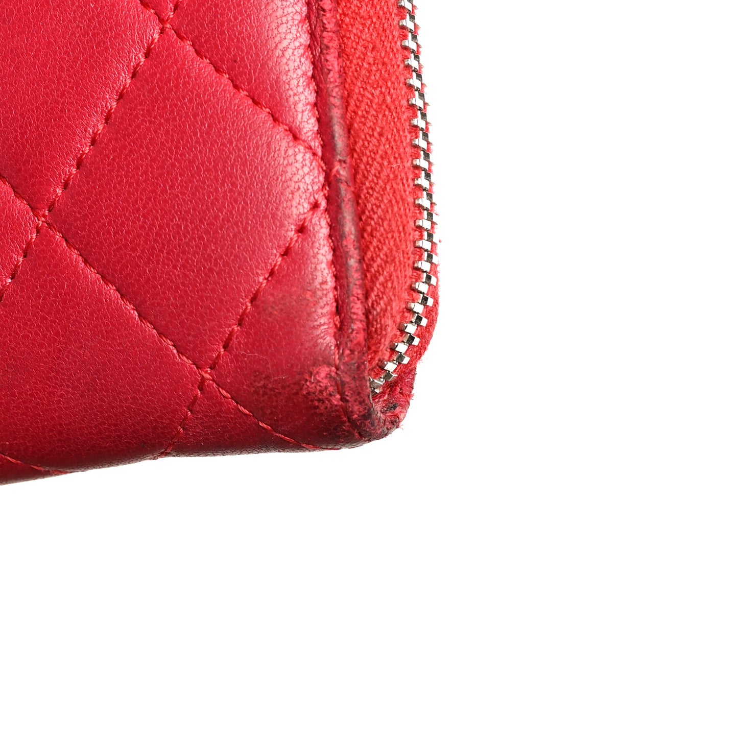 Lambskin Quilted Large Gusset Zip Around Wallet Red