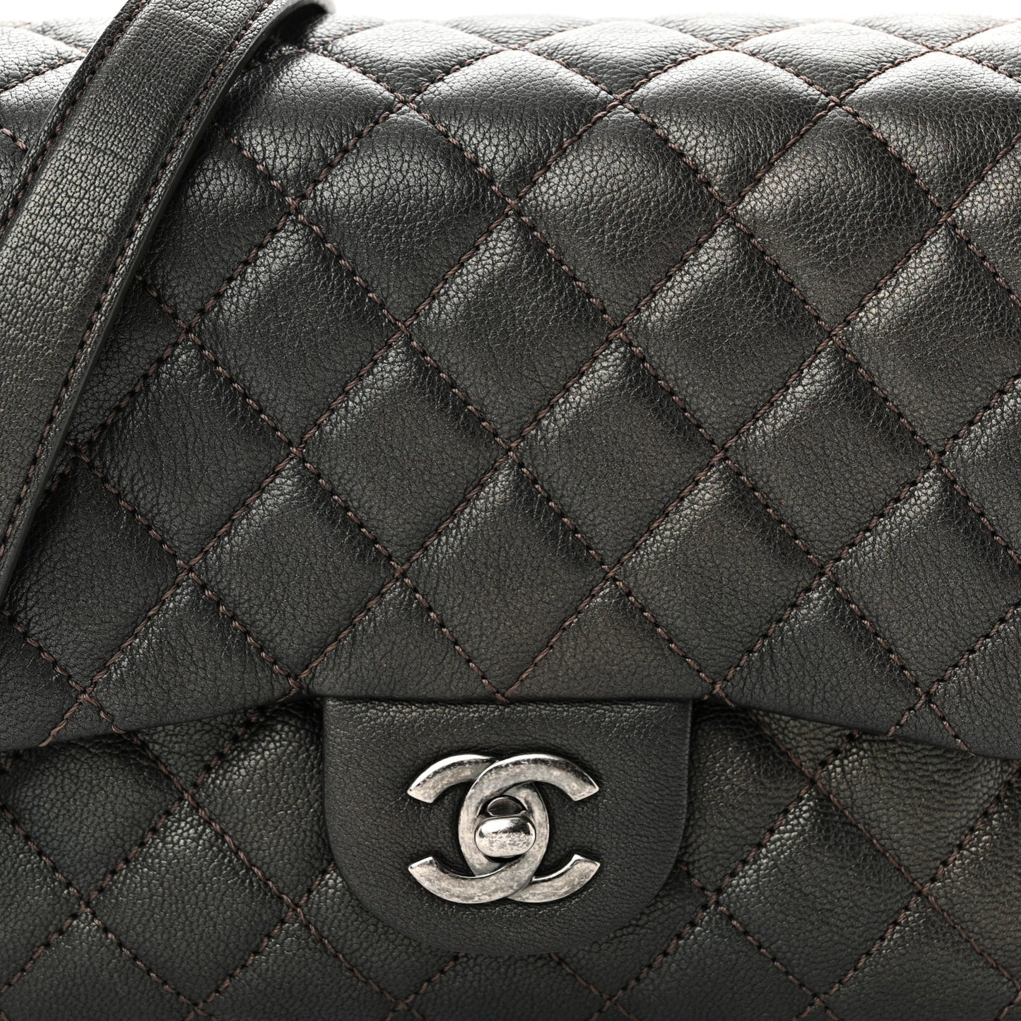 Metallic Goatskin Quilted Small Rock In Rome Flap Bronze